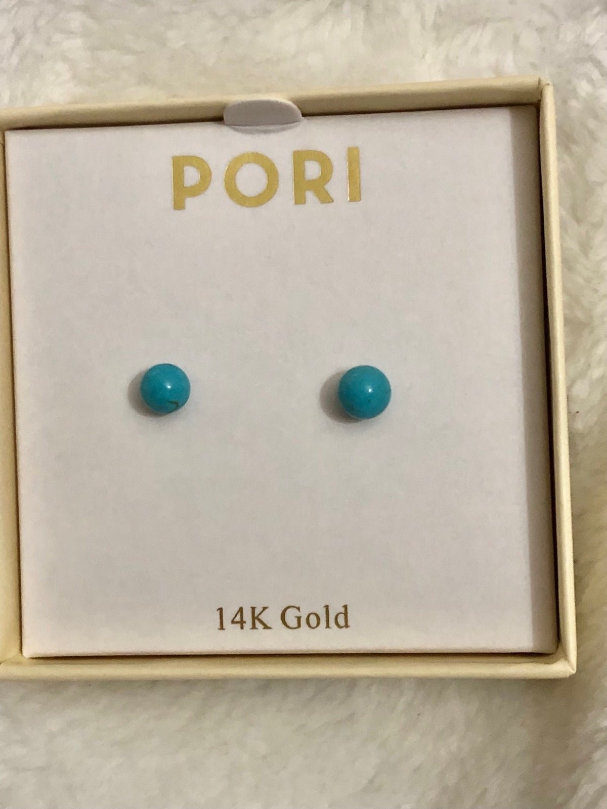 14K Solid Yellow Gold Authentic Turquoise 6MM Ball studs