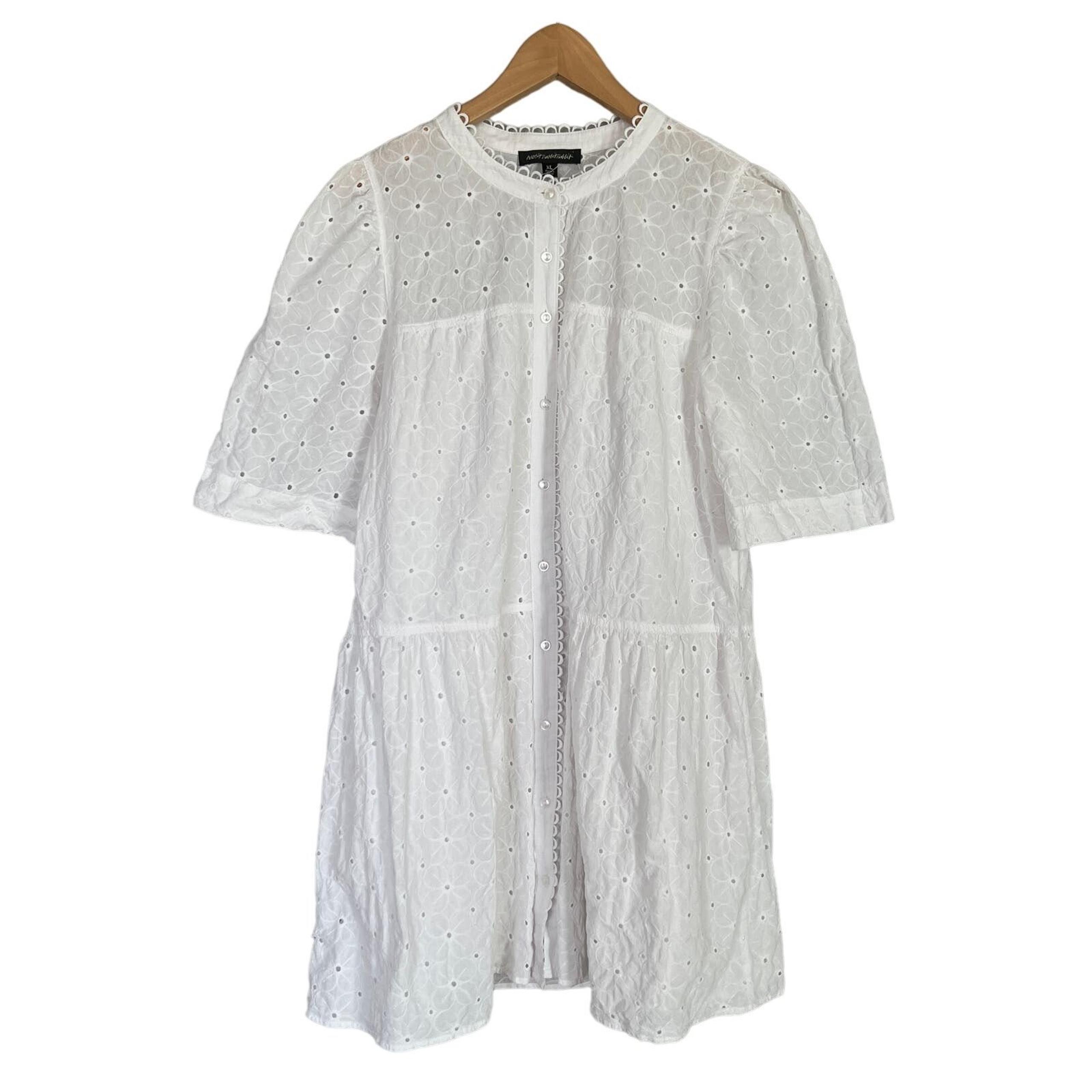 Rabbit Rabbit Rabbit Designs Dress White Eyelet Lace Shirt Dress Women Size XL