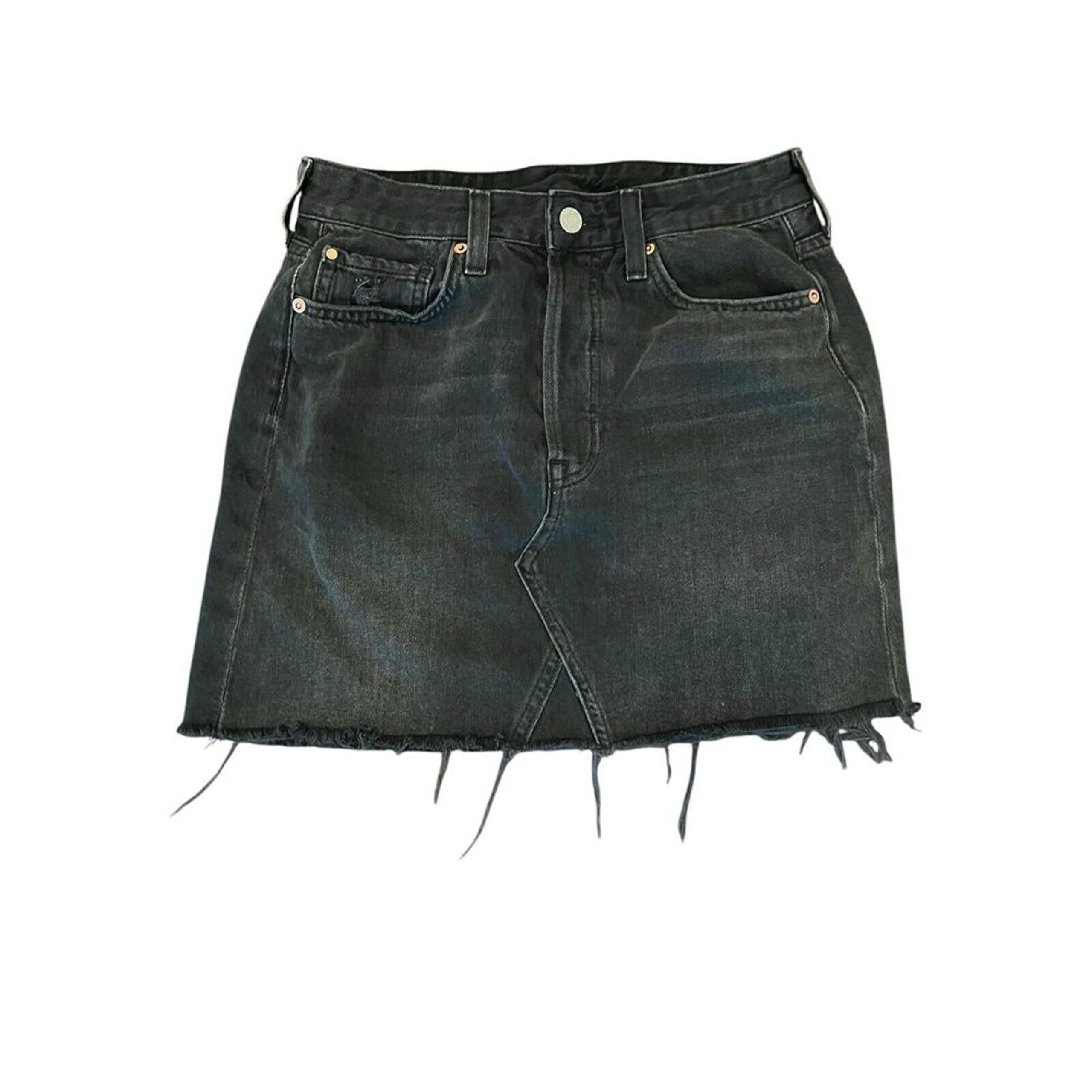 H&M Black &Denim Cut Off Mini Skirt Women's Size 6 Button Fly
