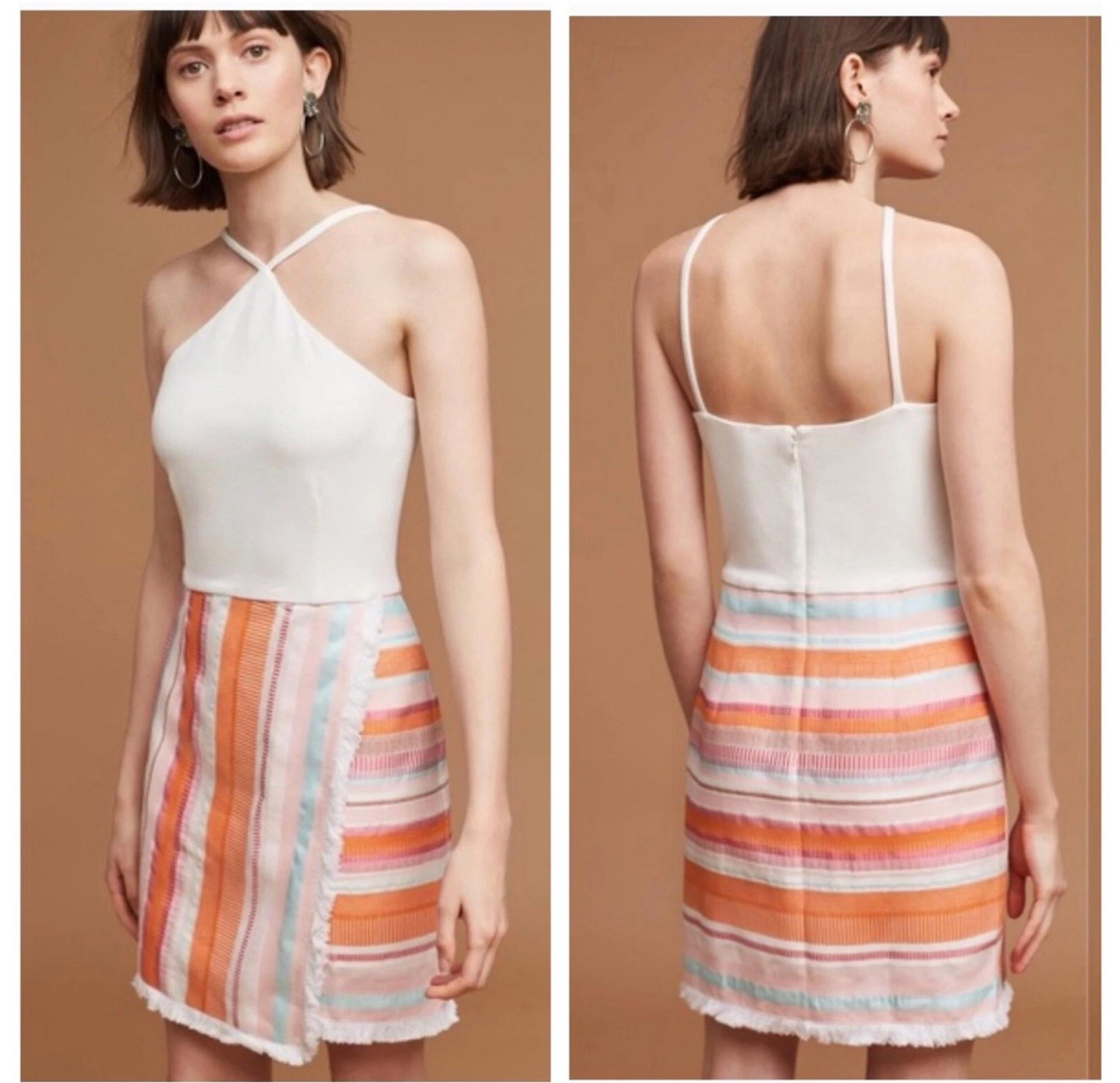 Hutch Kalyn Halter Striped Fringe Faux Wrap Mini Dress sz: 6p Multicolor Casual
