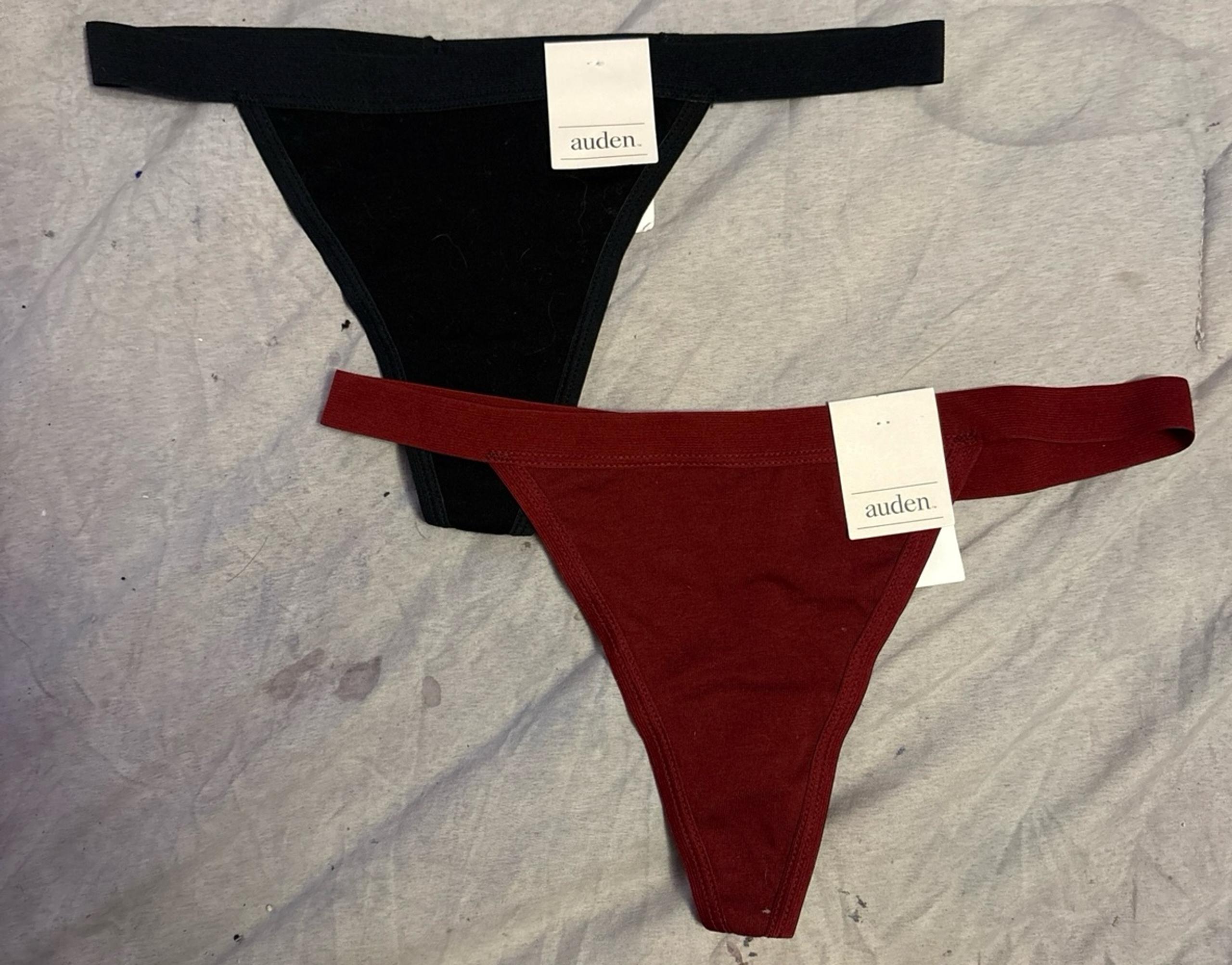 NEW Auden Set of 2 Cotton Thong Panties, Small, Berry Blush & Black