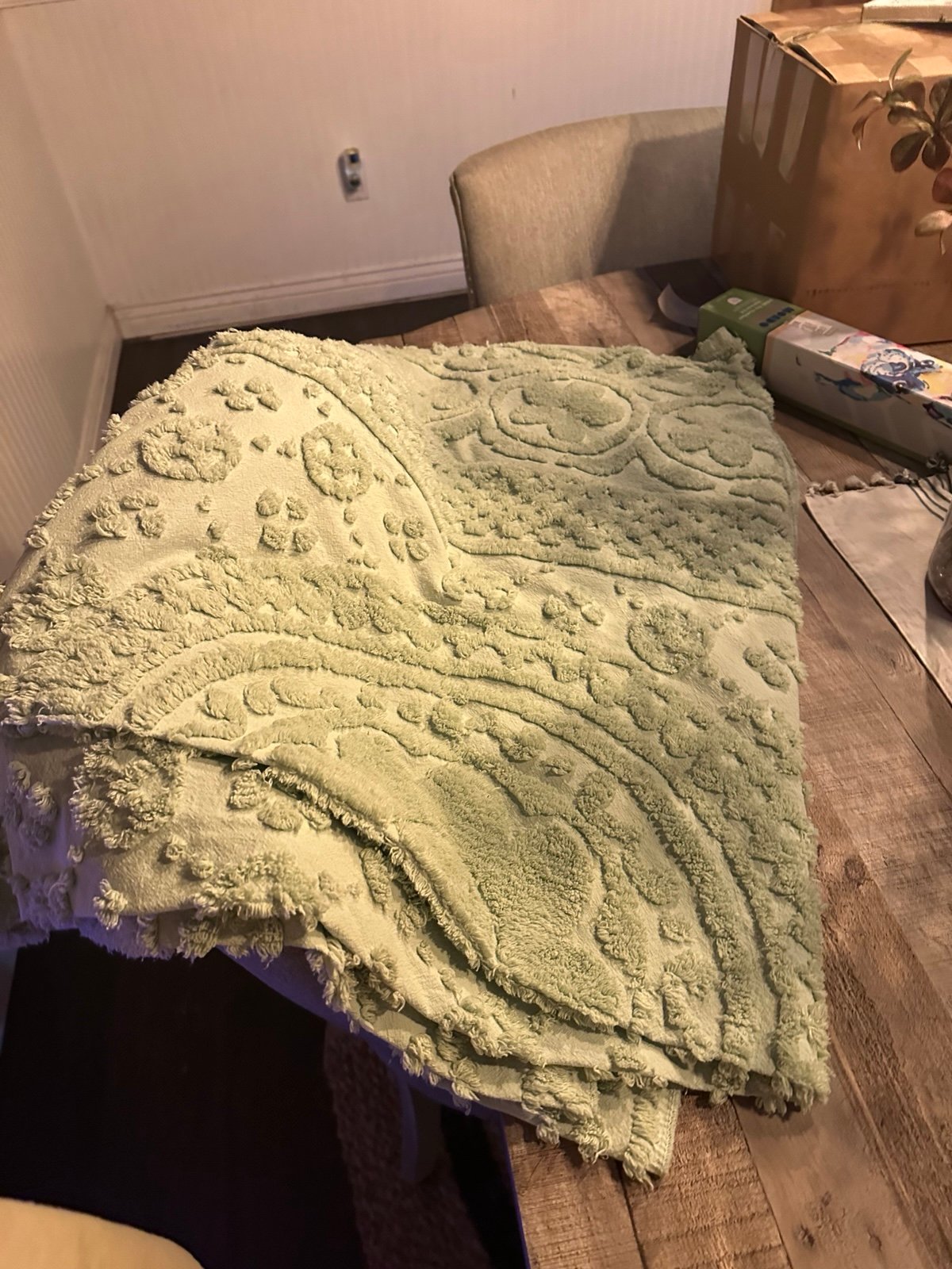 Vintage sage chenille -2- beautifully taken care ofv. 1950's