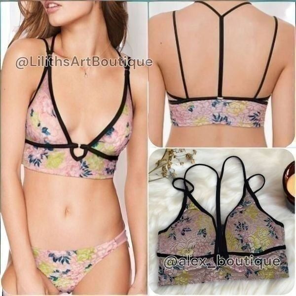 PINK Victoria's Secret Velvet Floral Bralette(P009)-Size S for Women