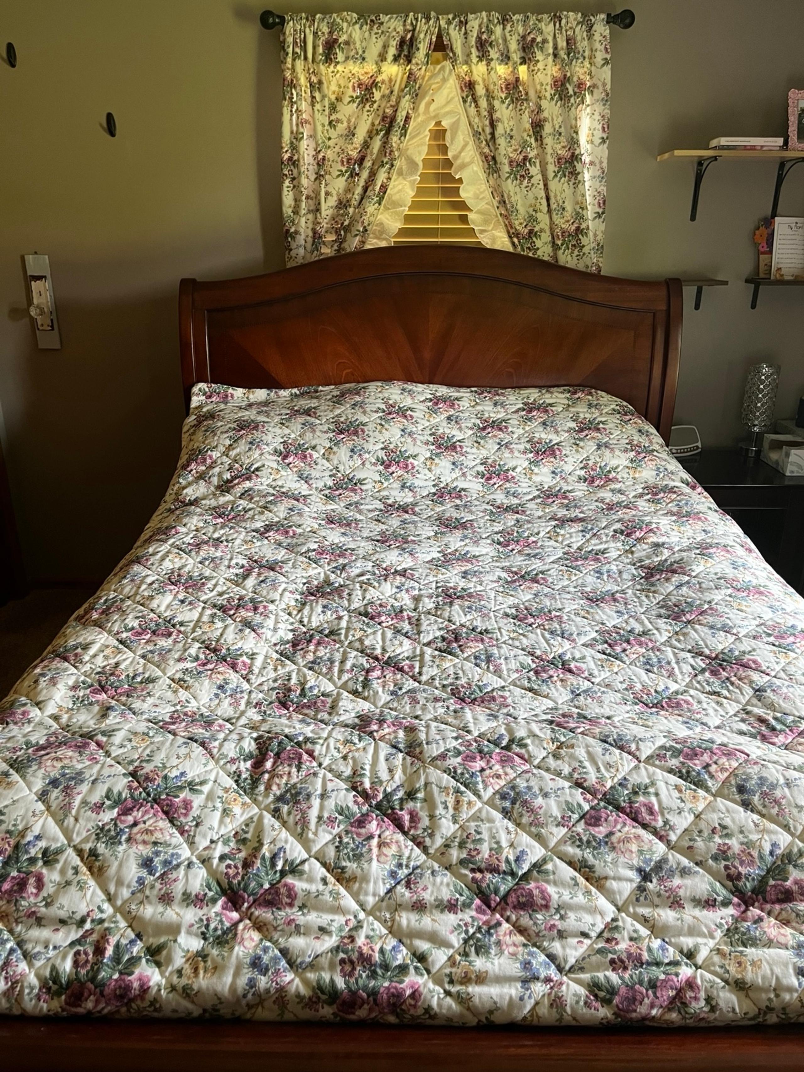 Vintage King Sized Wellman JcPenney Quilted Floral Bed Spread with curtains