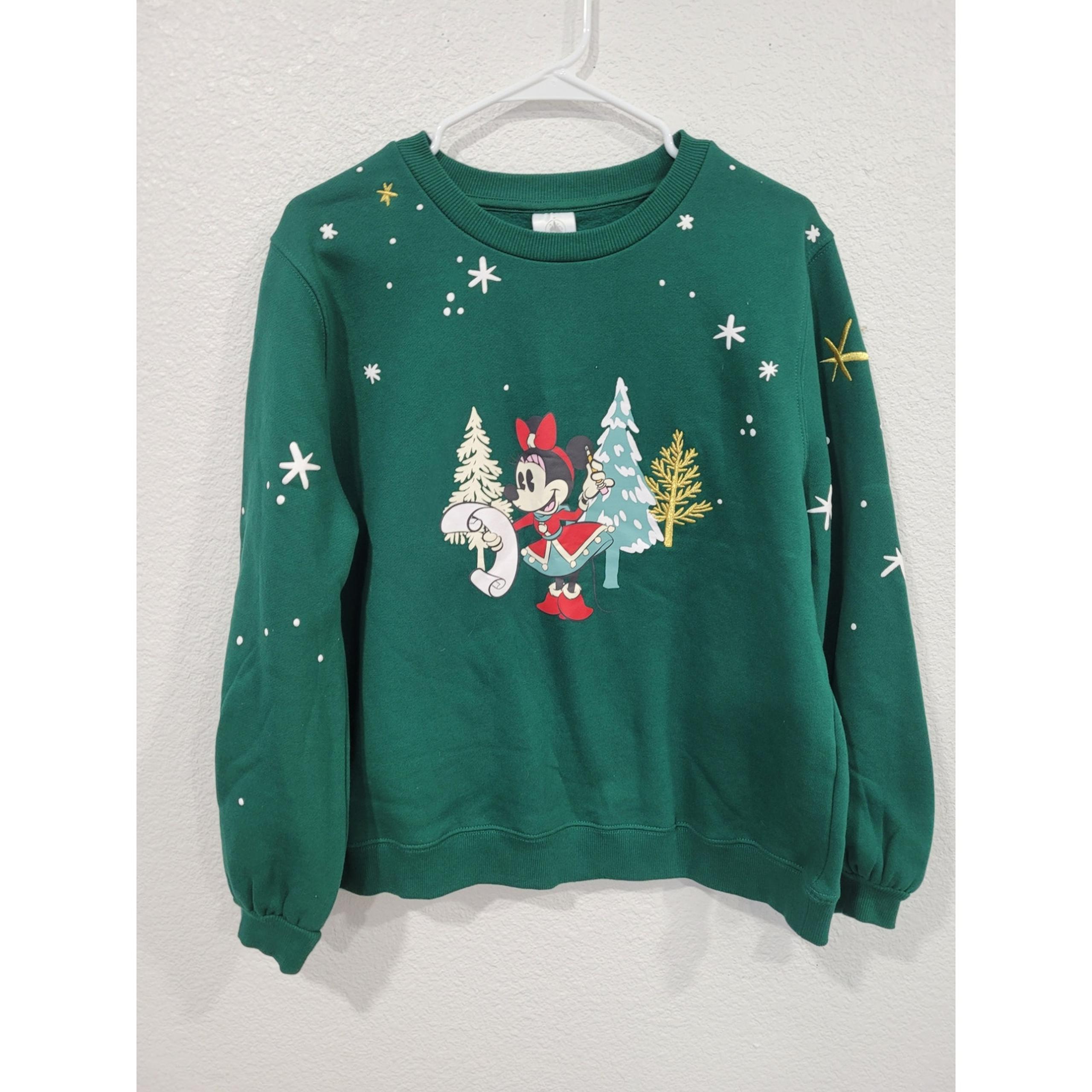 Disney Store Women's L Minnie Mouse Holiday Pullover Sweatshirt Christmas #5
