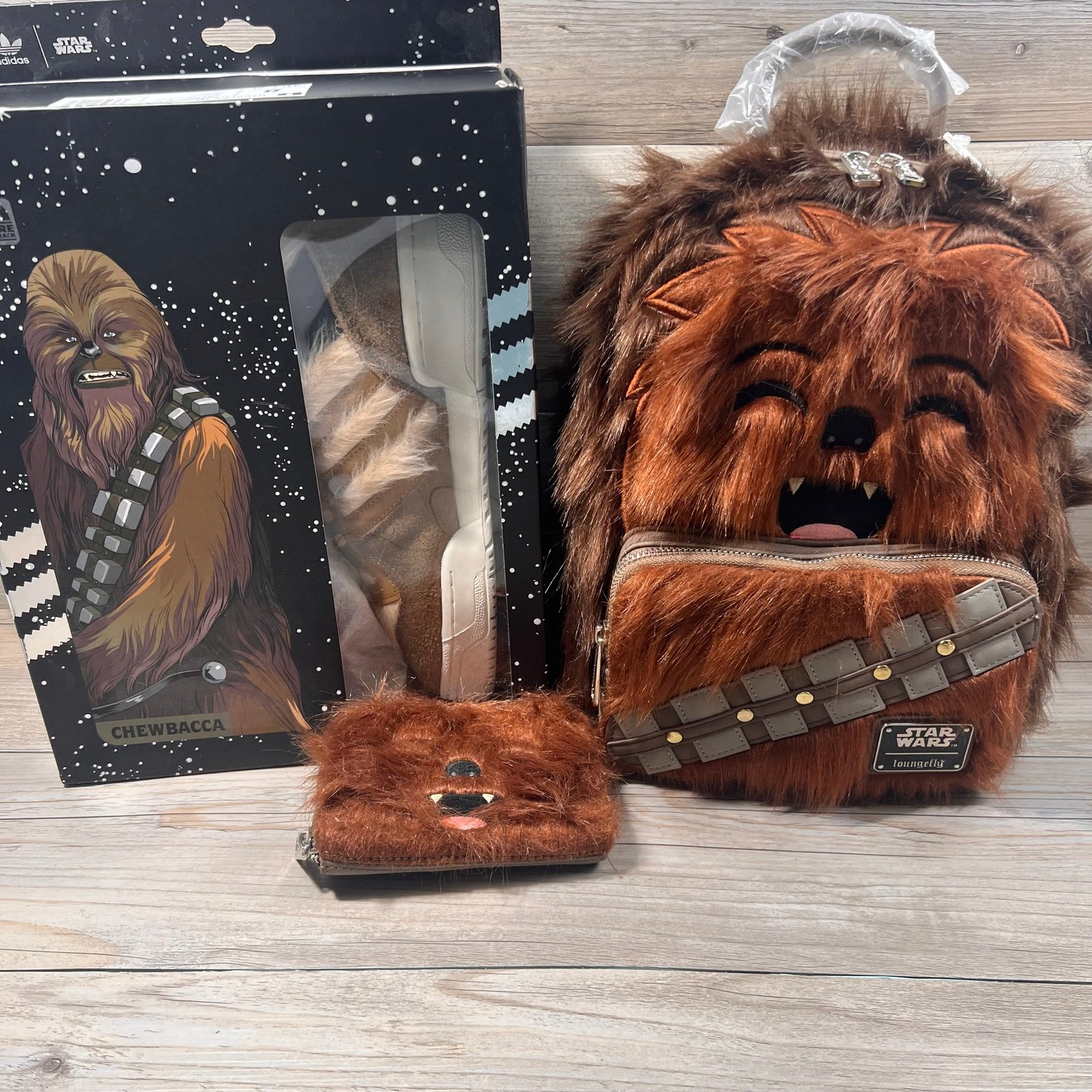Chewbacca Adidas Hi-tops, Loungefly Backpack, Wallet Mens Size 8 Shoes