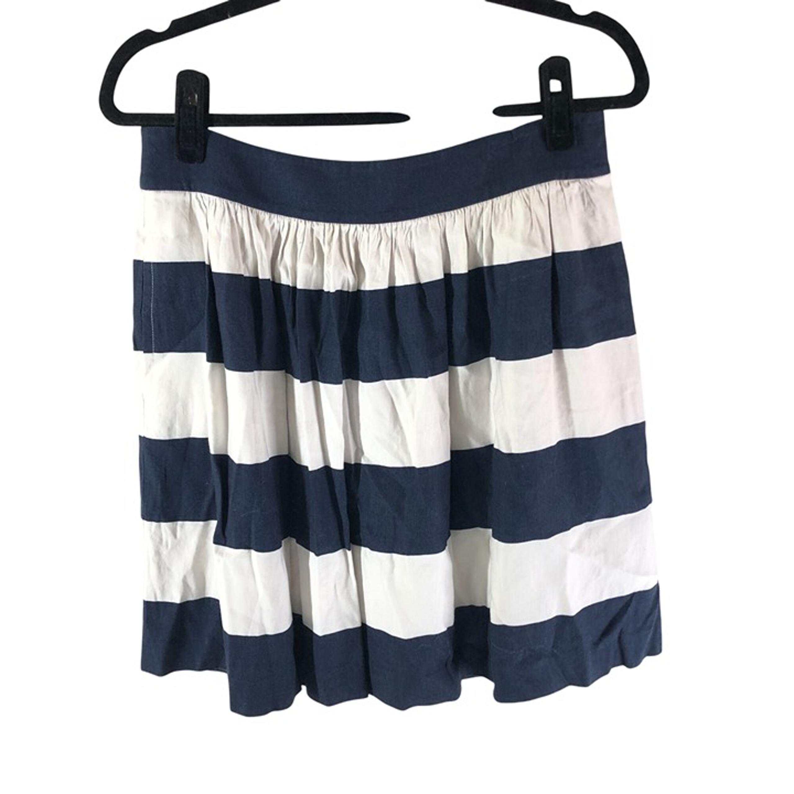 Banana Republic Skirt A Line Pockets Linen Blend Lined Striped Navy Blue White 6