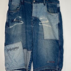 VTG Fubu The Collection Blue Color Block Distressed Denim Shorts Mens 42