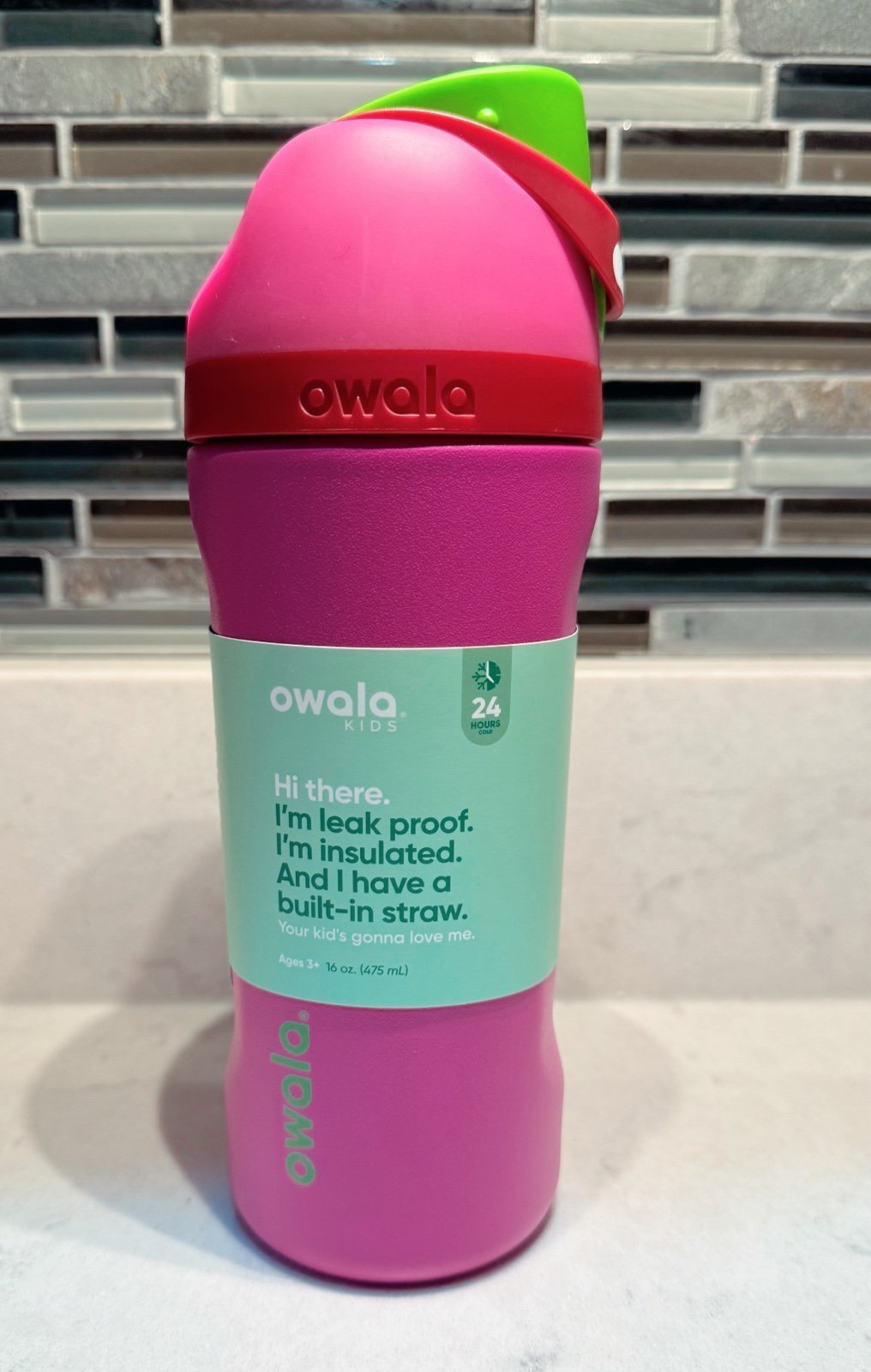 Owala FreeSip KIDS Stainless Steel Water Bottle / 16oz / All the Berries
