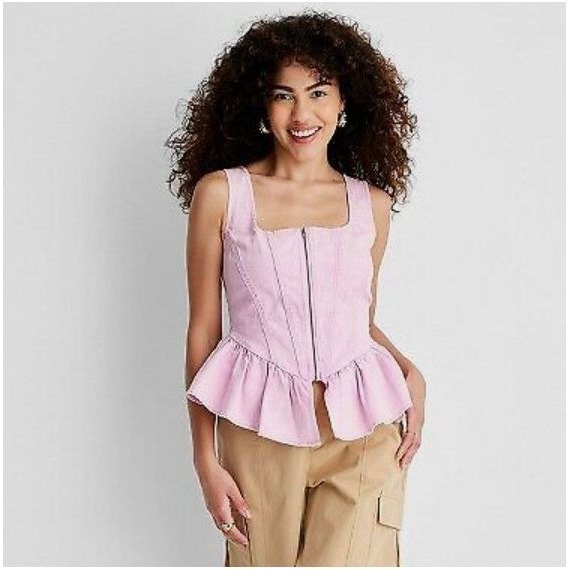 Future Collective with Gabriella Women's Sleeveless Denim Corset Top Pink XS