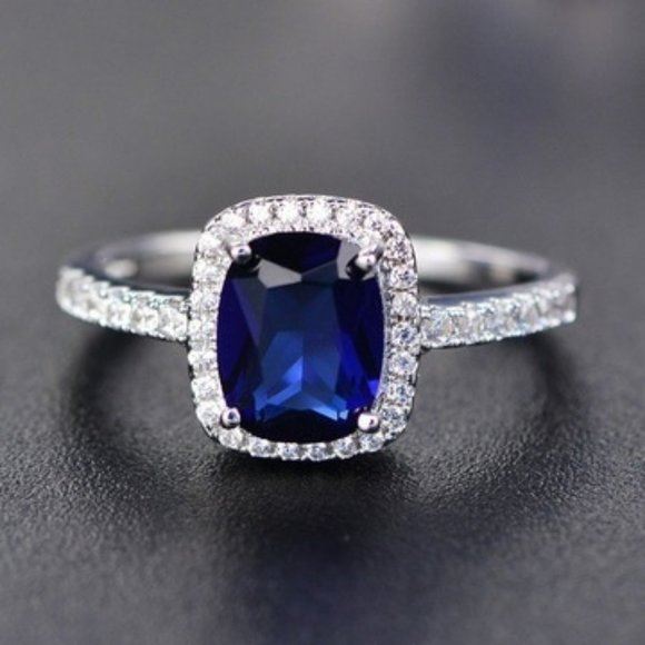 NEW Stamped 925 Silver/18K Sapphire Ring