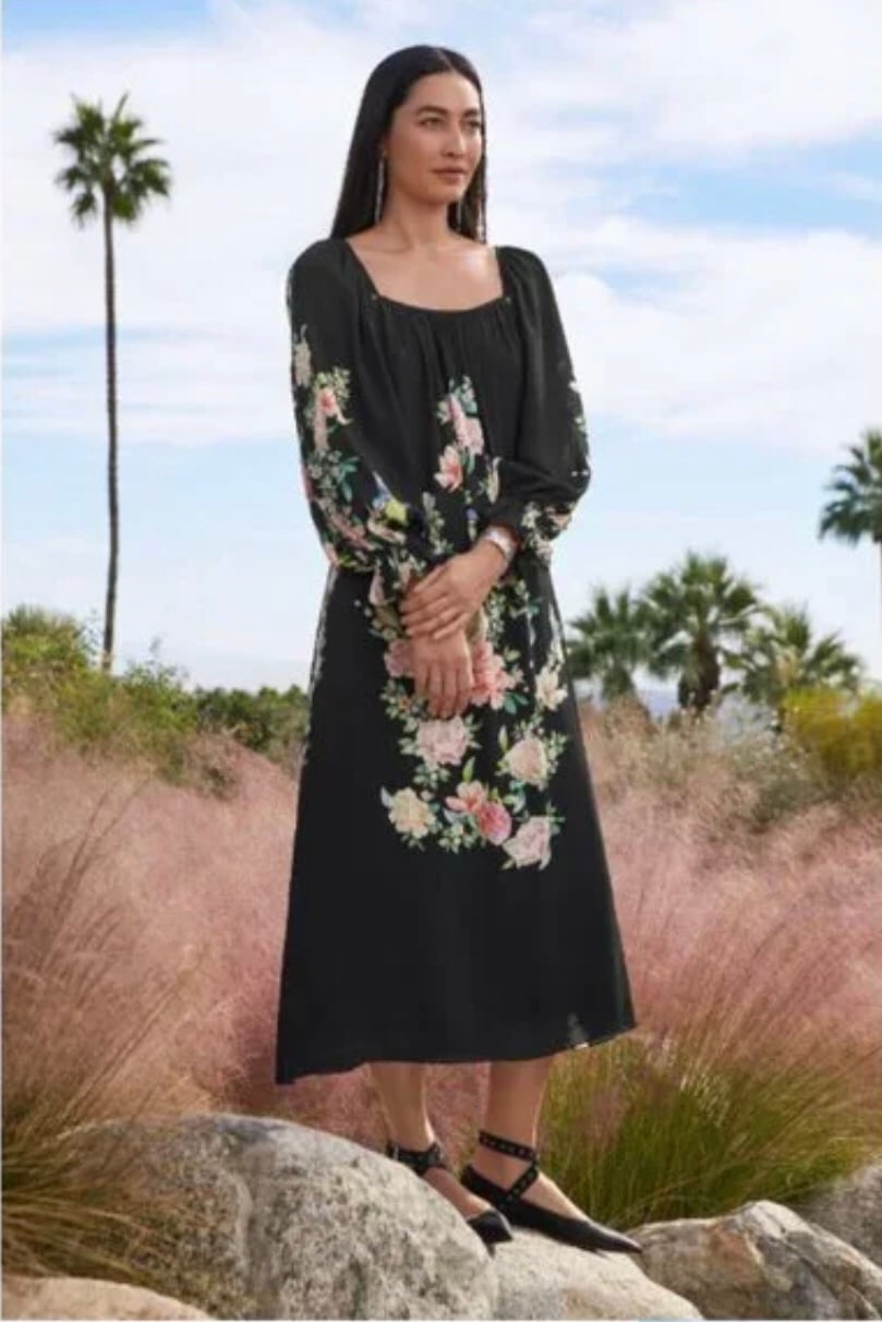 NWT Johnny Was Byrdie Floral Printed viscose Midi Dress S