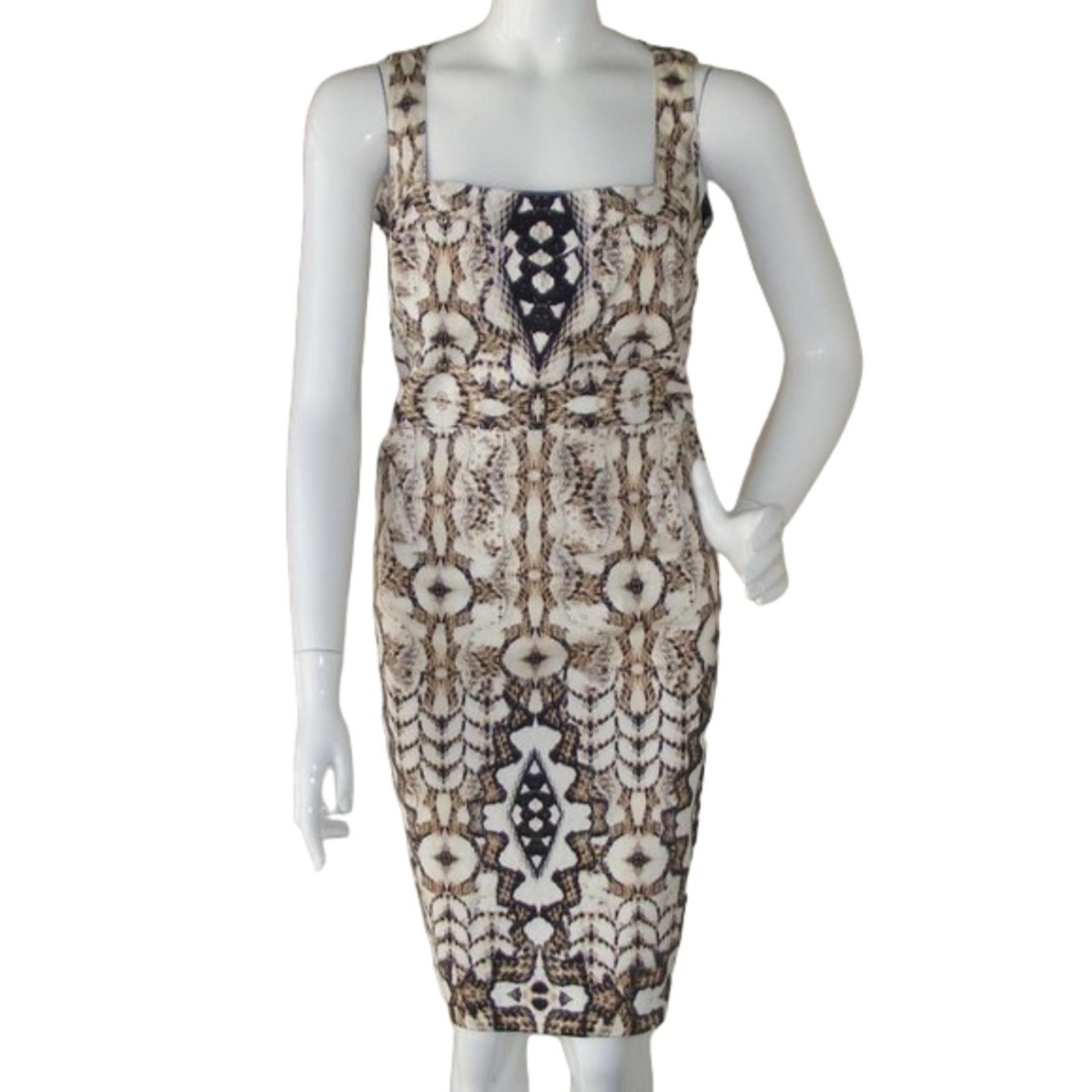 JUST CAVALLI Dress, 6, Signed, Kaleidoscope Snakeskin, Wide straps, Brown/Black
