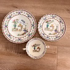 NWT VTG 3 PCs Spode Canton Cowslip Flat Cream Soup Bowl & Saucer, 9” Soup Bowl