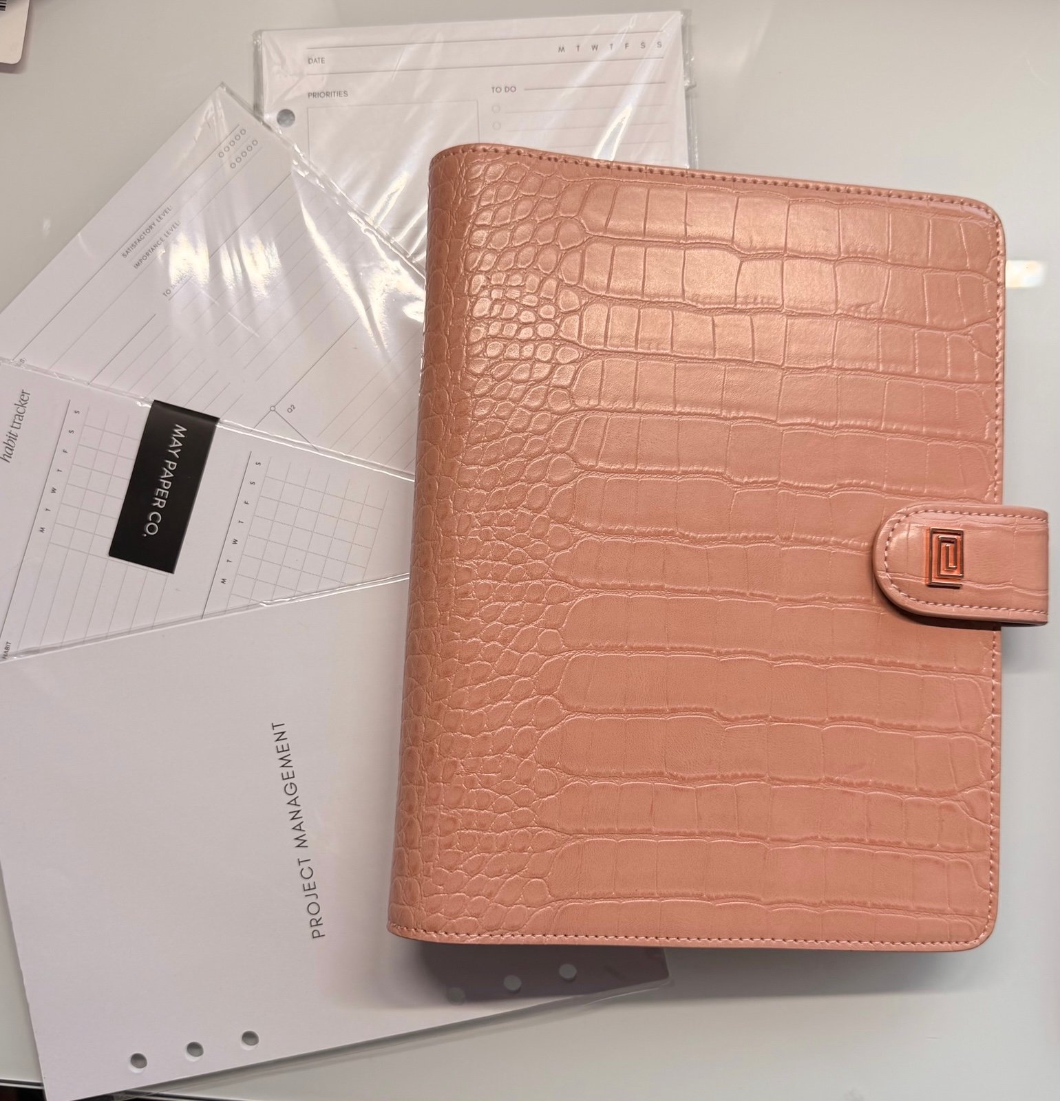 Notique A5 Blush Crocodile Planner Cover + Cloth & Paper A5 Inserts Bundle | Lux