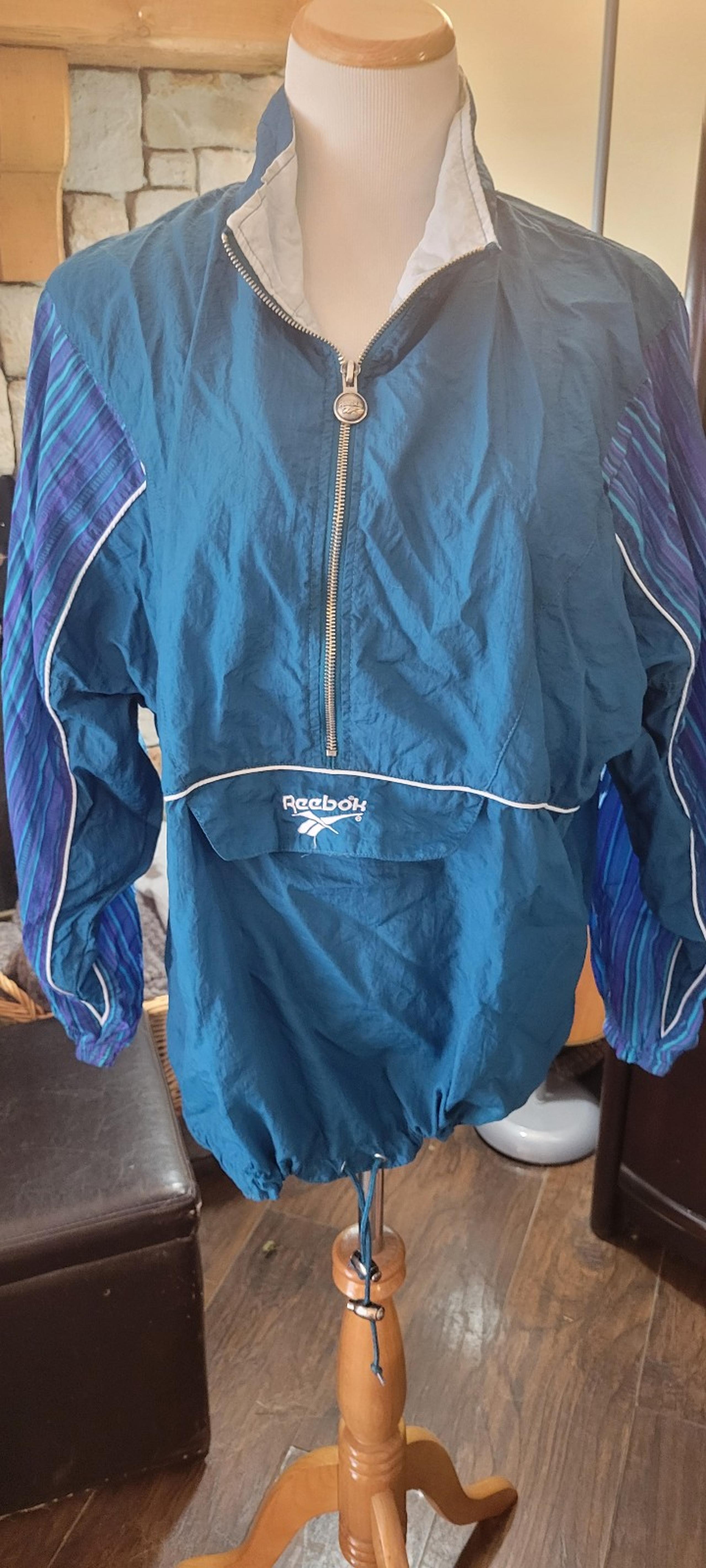 Vintage Reebok Lg Pullover Windbreaker Jacket 1/2 Zip-Up Teal Purple track