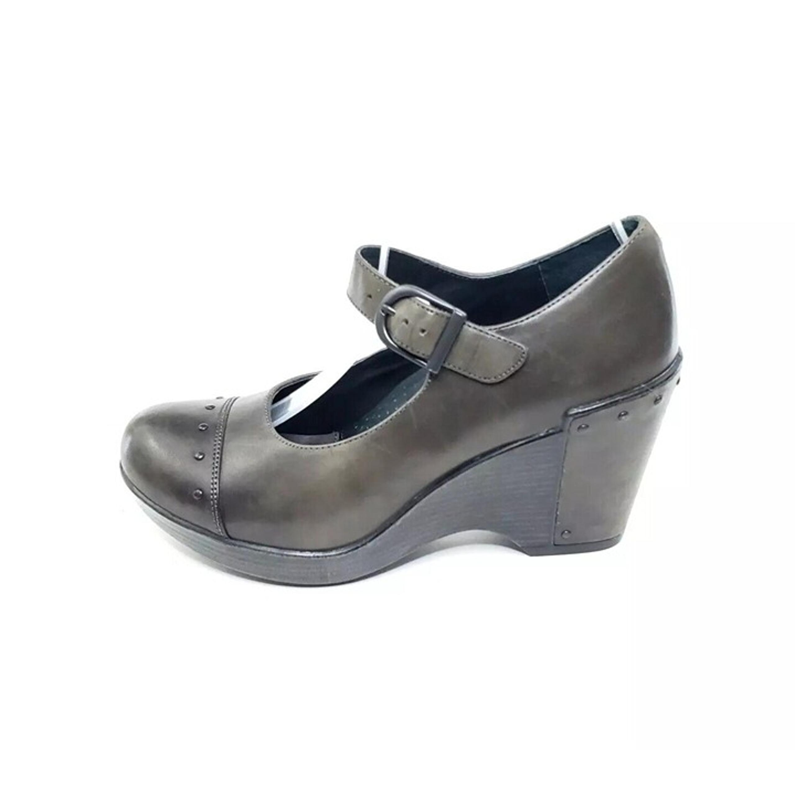 Dansko Fanny Wedge Mary Jane Platform Pumps Gray Leather Womens EUR 37/US 6.5-7