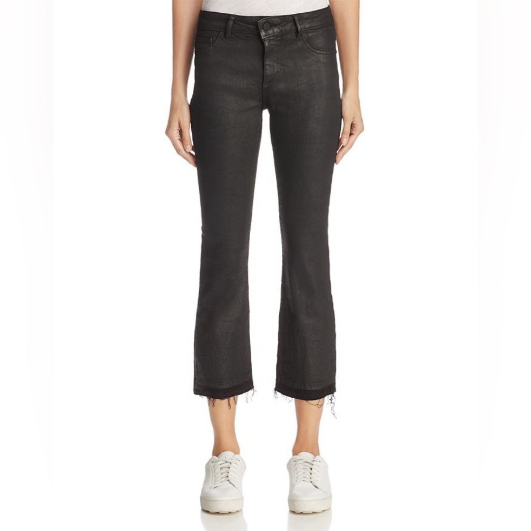 DL1961 NWOT Lara Mid Rise Cropped Flare Harker Bootcut Sz 28 Black Waxed Raw