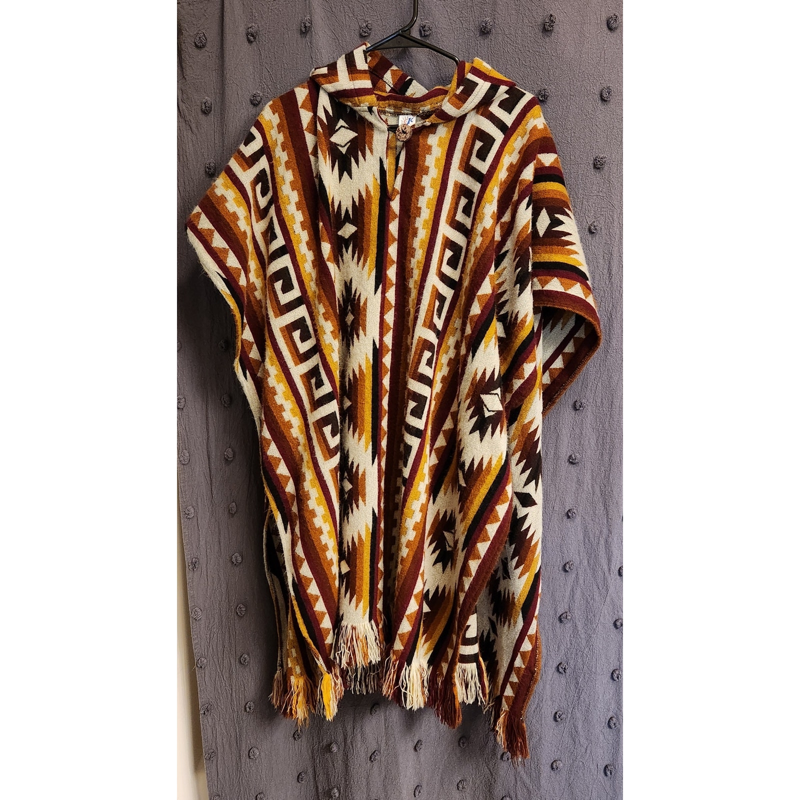 KENAY Hooded Poncho Unisex Burgundy Mustard Yellow Burnt Orange Southwest Boho