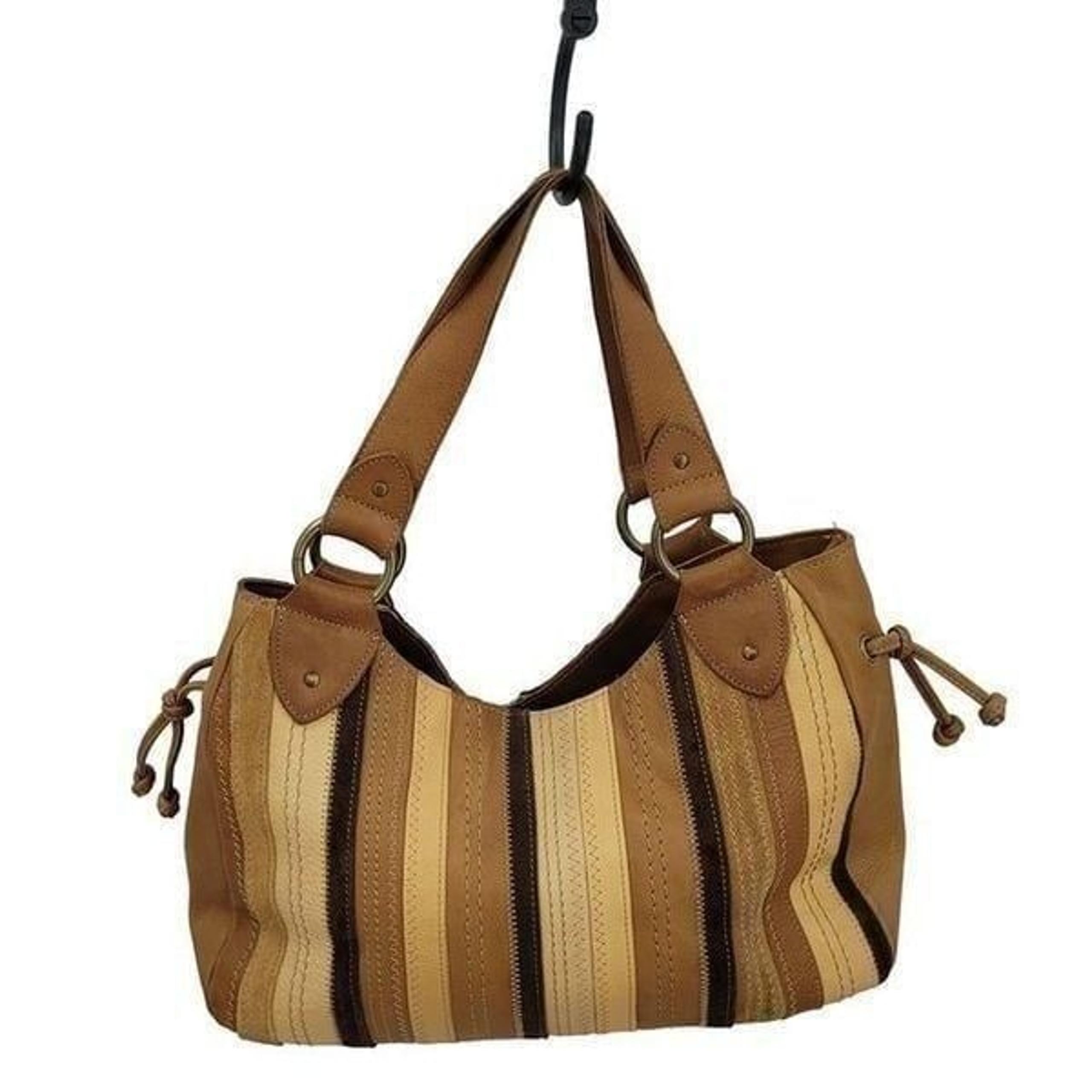 Vintage Hobo Leather Patchwork Studded Embroidered Shoulder Bag Brown - Fossil
