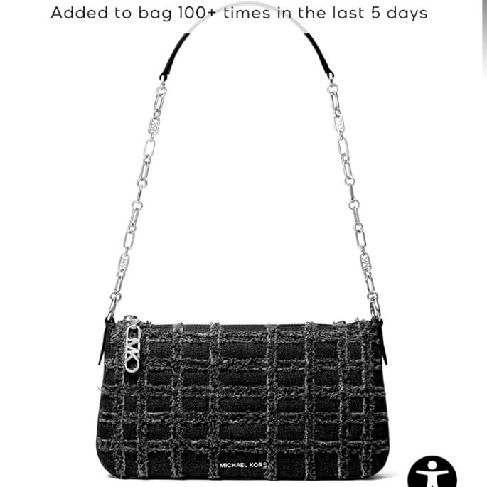 NWT Michael Kors Empire Medium Frayed Denim Chain-Link Pochette