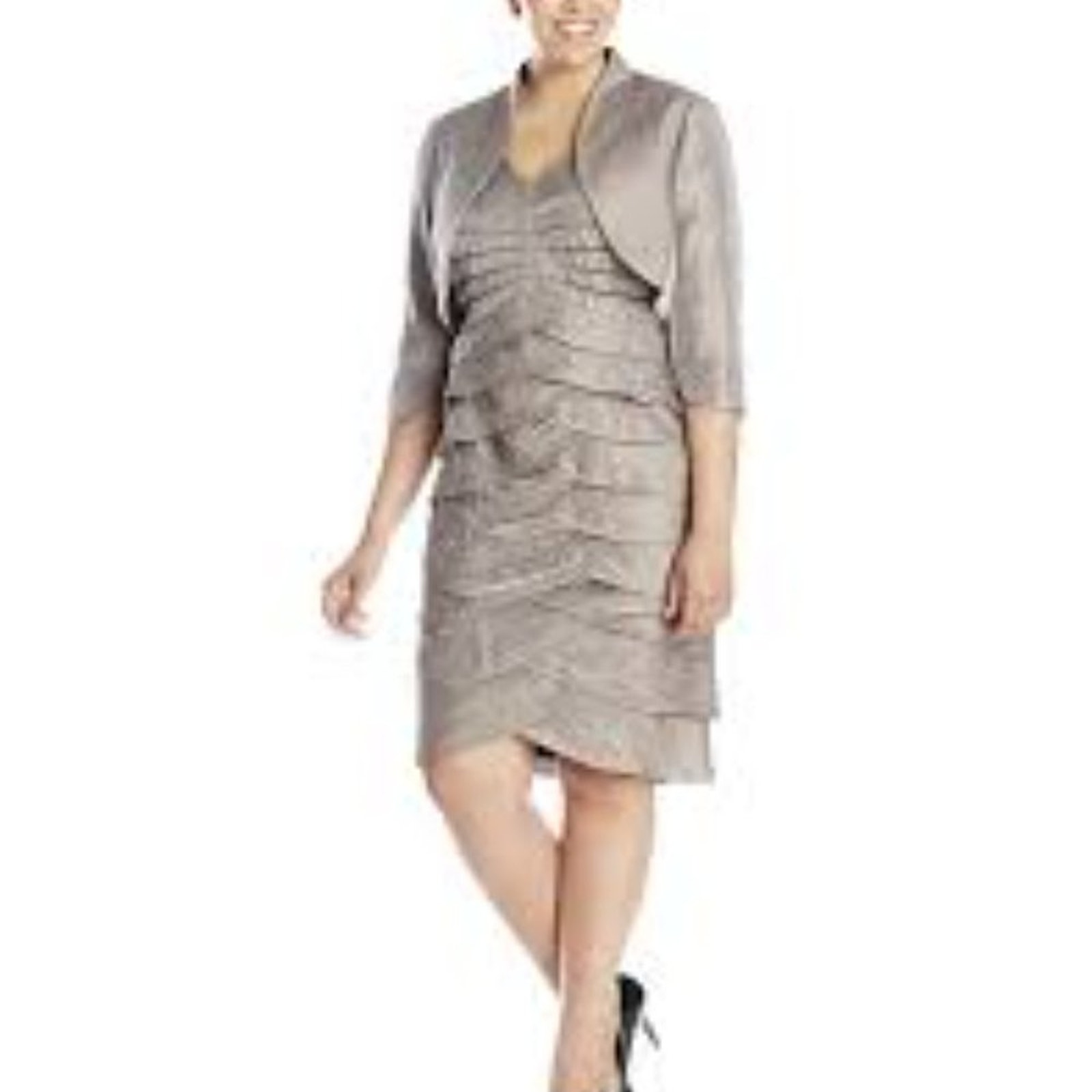Adrianna Papell 8 Tiered Ruffle Empire Waist Dress with Bolero Jacket 8