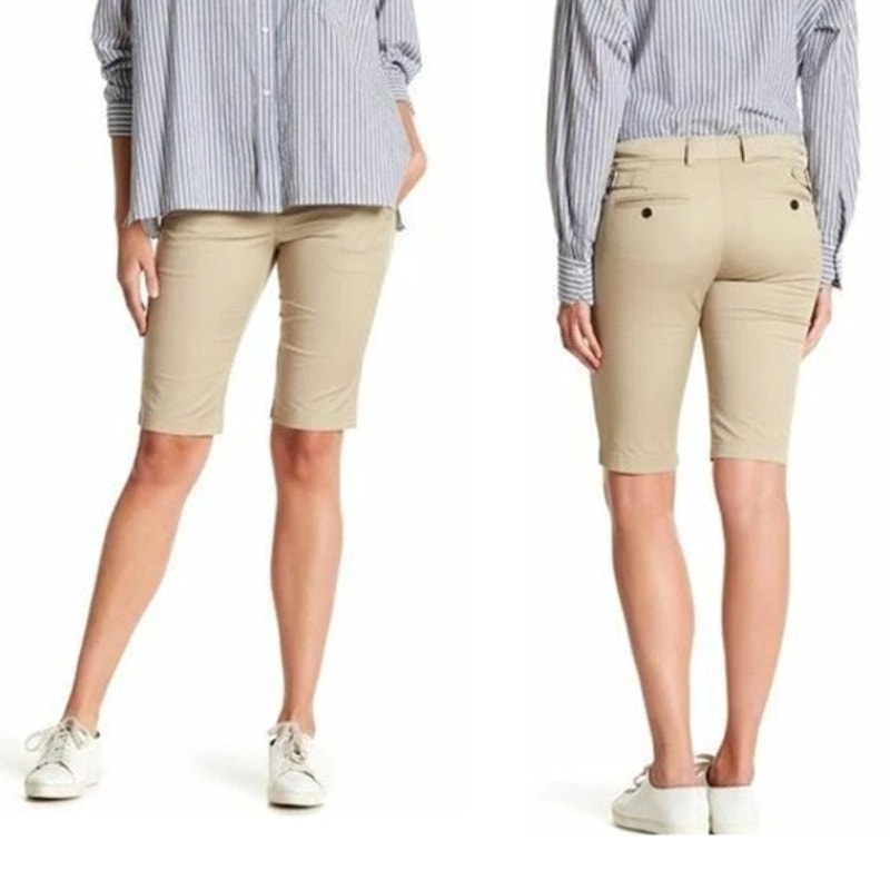 Vince Low Rise Adjustable Side Buckle Bermuda Shorts Beige Women's Size 10