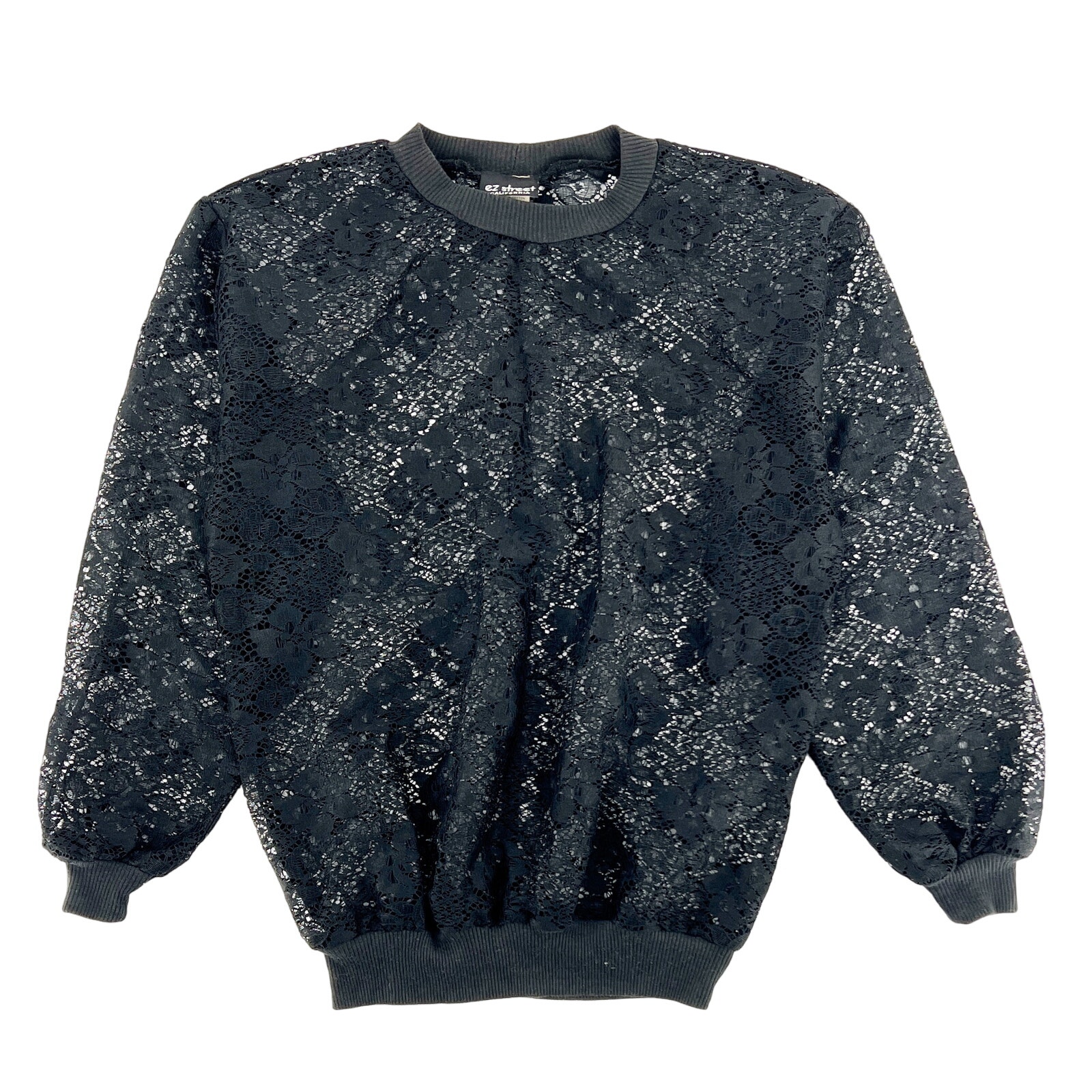 80s black lace sweatshirt 1980s vintage
