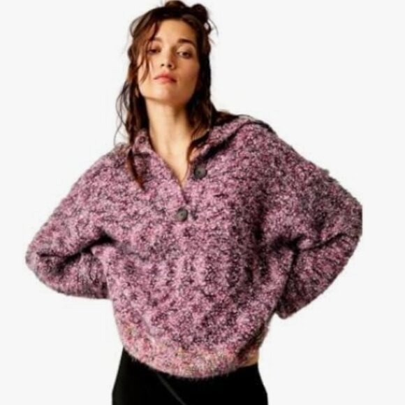 NWT Free People Stella Marled Sweater X-Small, SHOCKING PINK Oversized