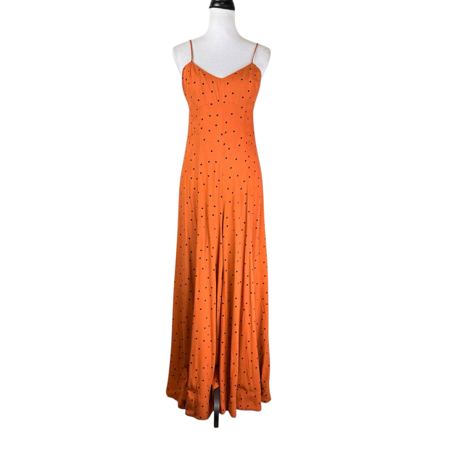 Free People Summer Jamboree Dark Orange Black Polka Dot Wide Leg Jumpsuit
