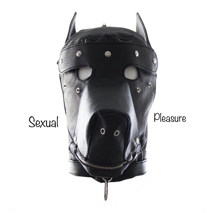 Black Vegan Leather Dog Mask - Dog Mask - Role Play Hood Padded Blindfold Mask