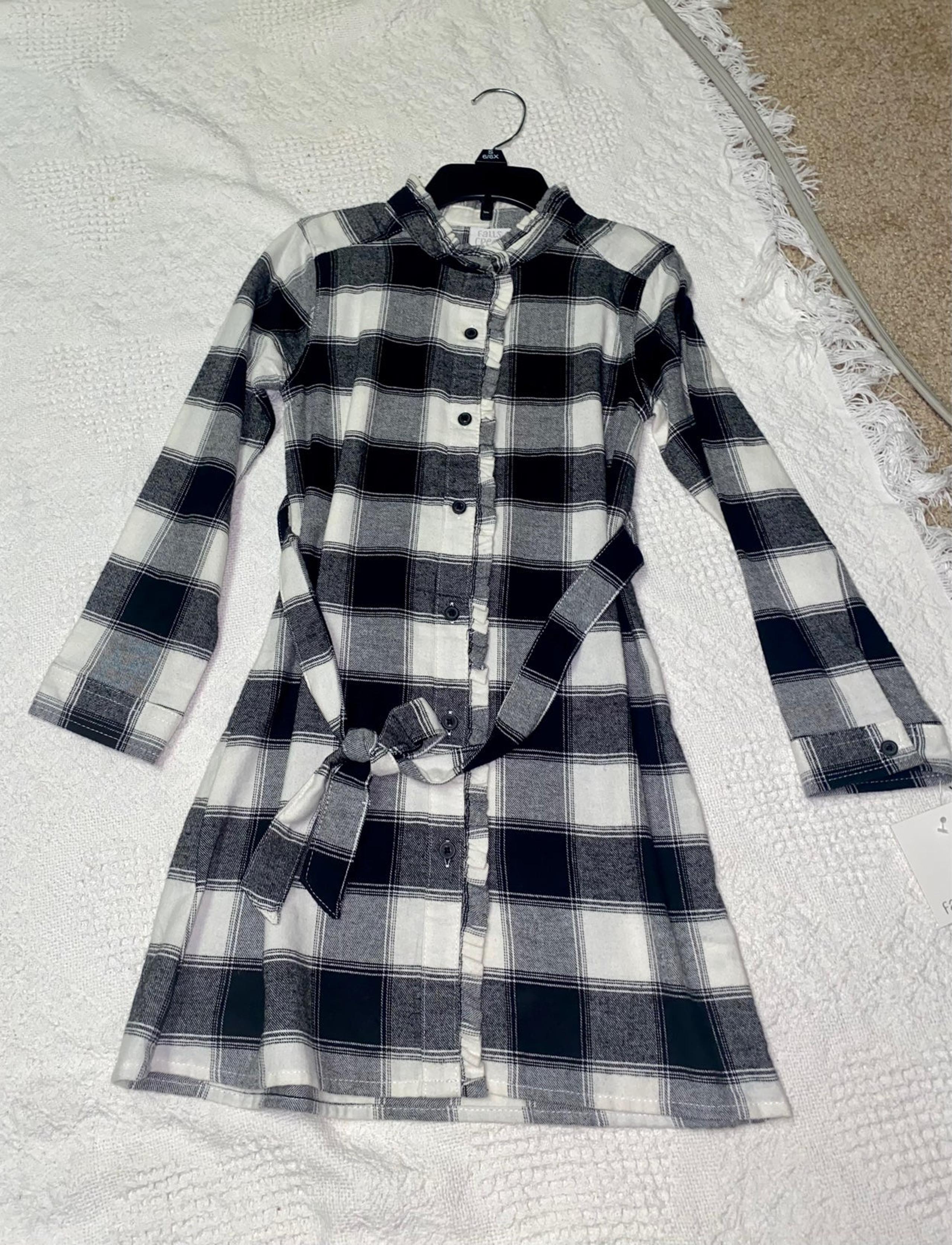 NWT Girls small 6 / 6X Black white Christmas Plaid flannel dress
