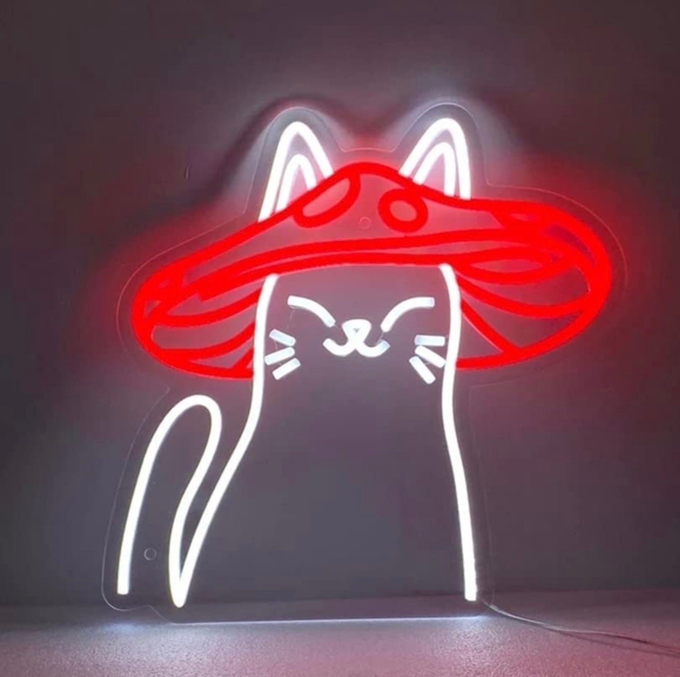 Super Cute Chinese Kitty Cat Wearing Red Mushroom Hat LED Night Light Room Wall