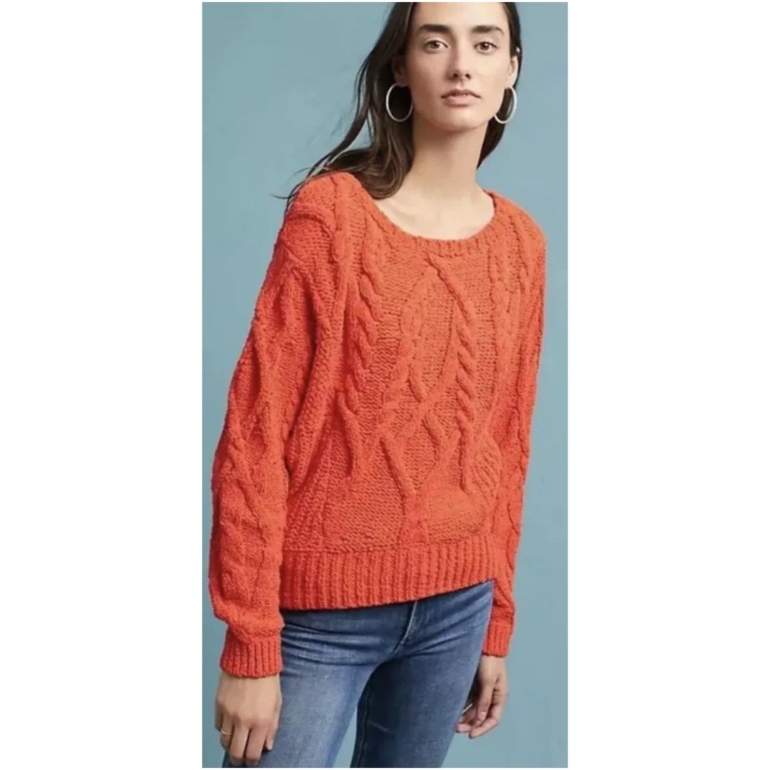 SLEEPING ON SNOW Red Orange Chenille Cable Knit Wool Sweater