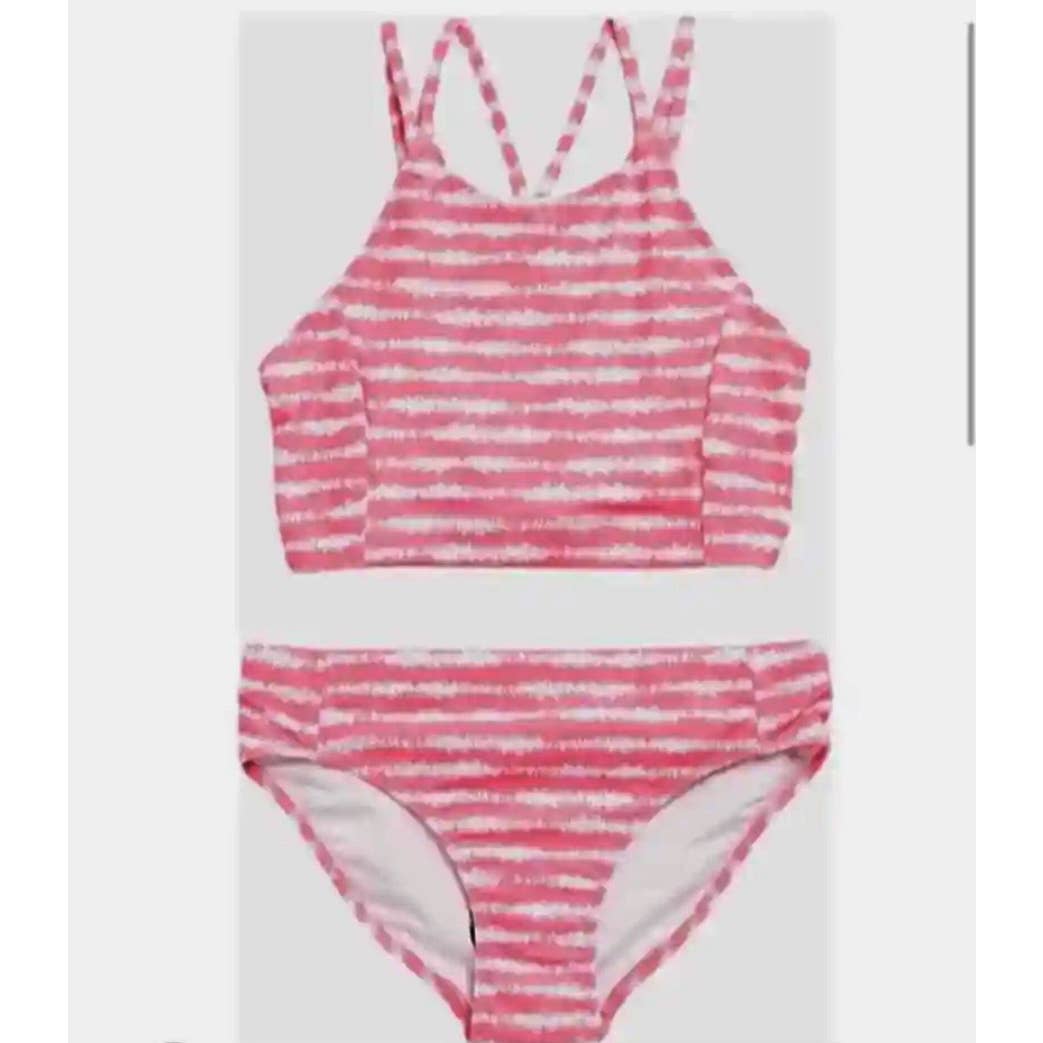Z By Zella Girl Strappy 2-piece Swimsuit Static Shibori Print Pink Size 14