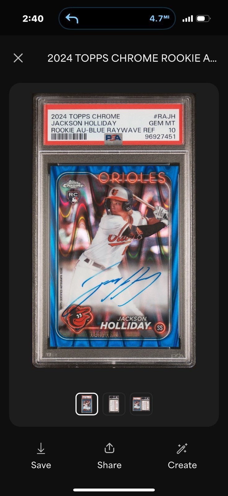 Jackson Holliday blue raywave (hobby) auto psa 10