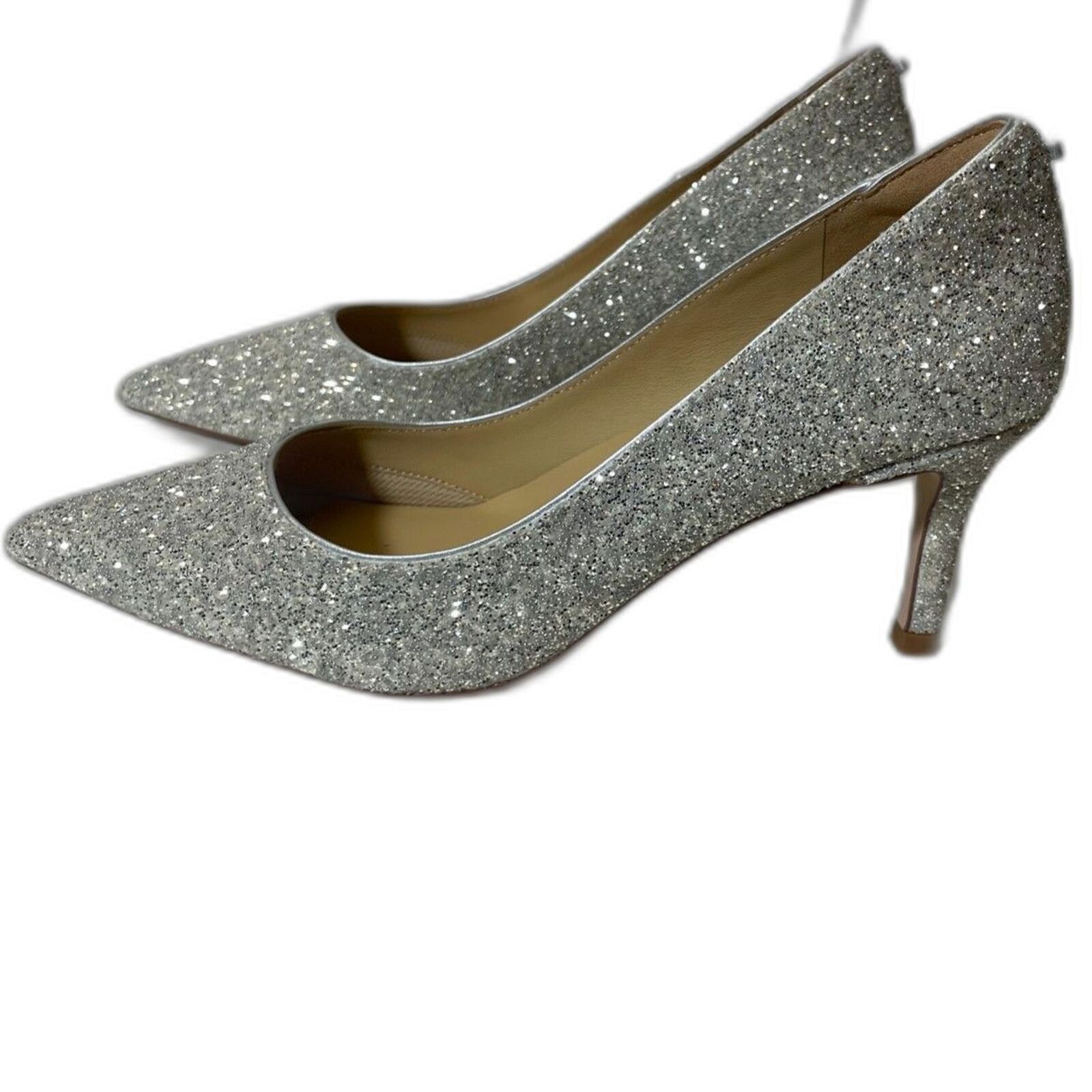 7 or 9 Litchi Sparkling Water Pumps - Women's Size 38 - Silver Glitter