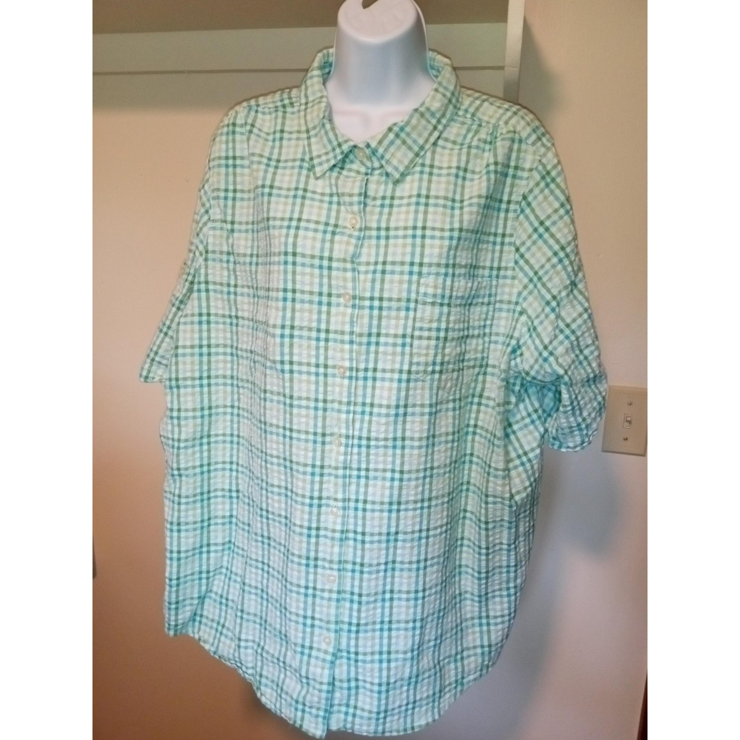 Woman Within Seersucker Blouse Womens 2X Button Up Shirt Cotton Plaid