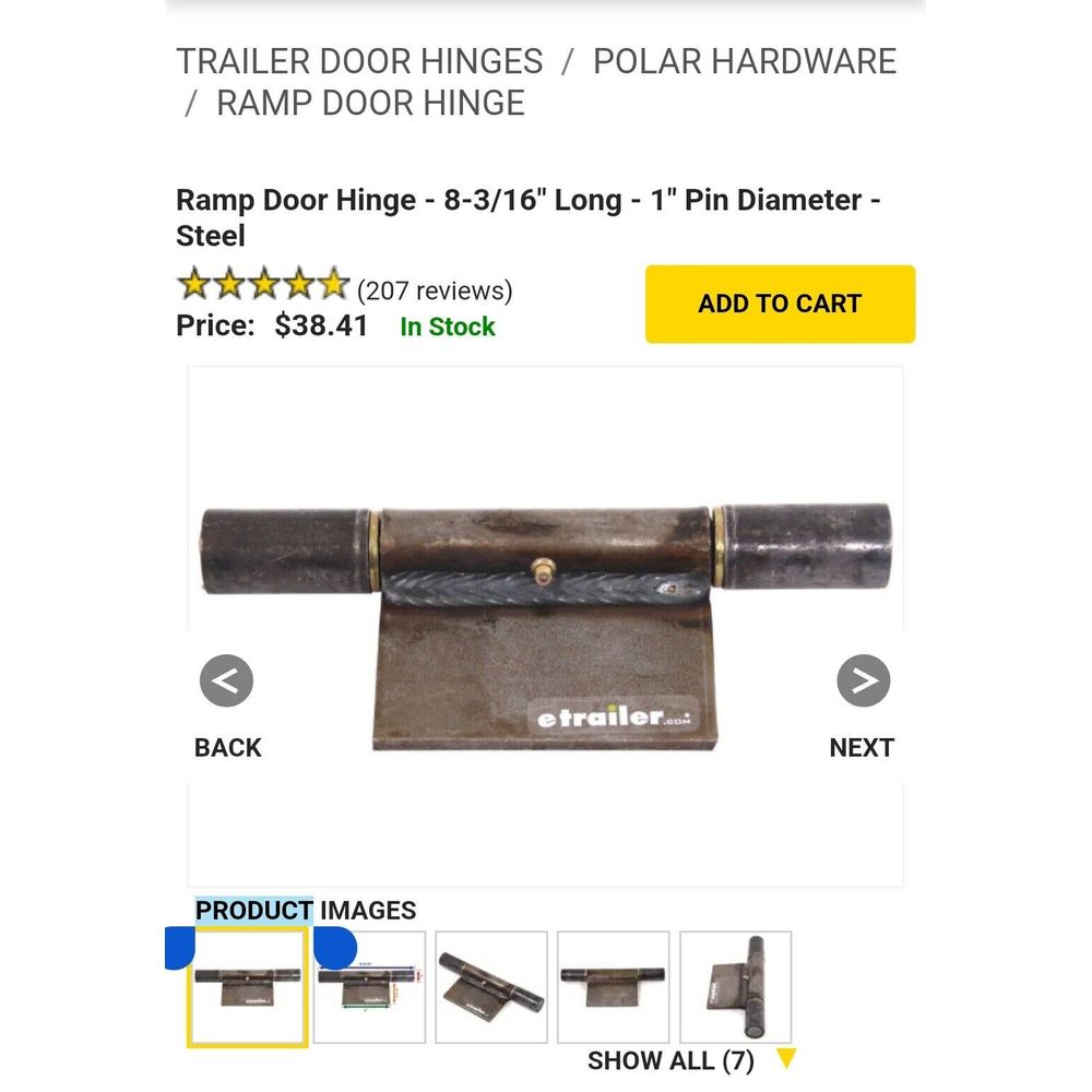Ramp Door Hinge 8-3/16 - 1 Pin Diameter Steel #PLR1902