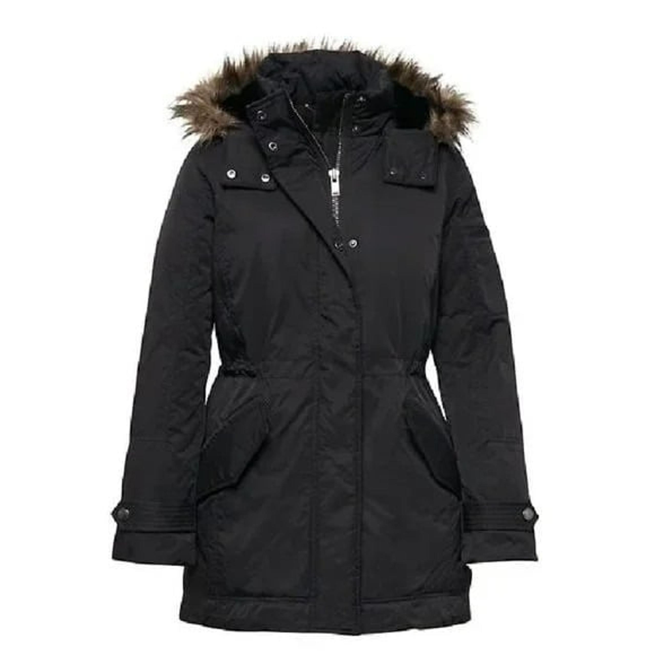 BANANA REPUBLIC Rain Resistant Faux Fur Down Hooded Parka Jacket Black Sz S EUC