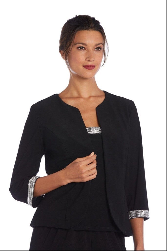 R&M Richards Black Rhinestone 2 Piece Set - Tank Top And Bolero Jacket - Large