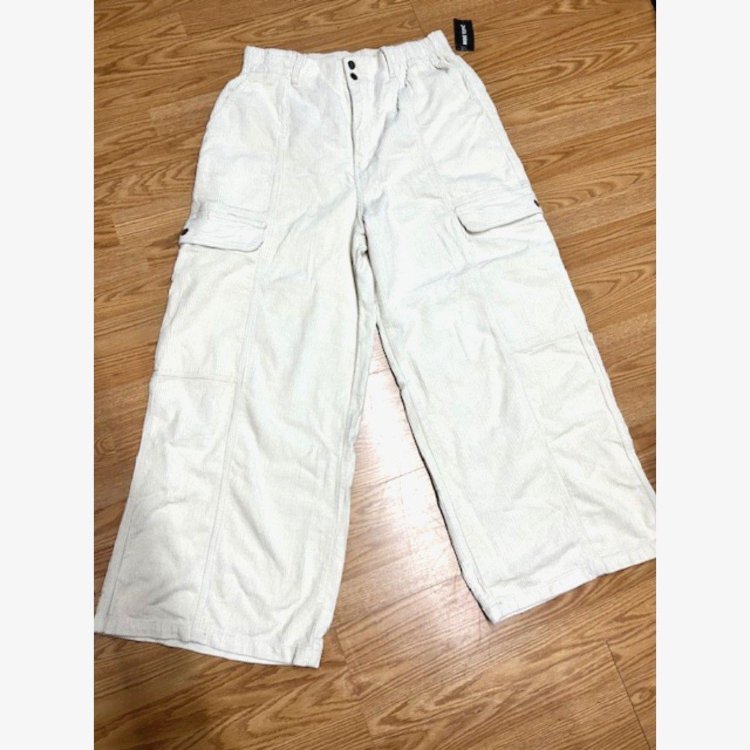 Sz 2X - Hot Topic Wide Leg -Corduroy Cargo Pants - Ivory - NWT