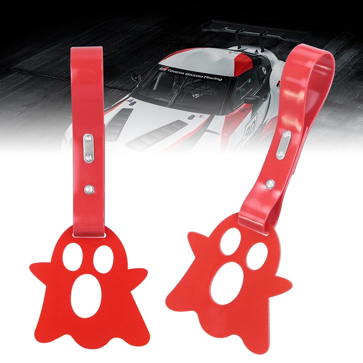BRAND NEW 2PCS GHOST SHAPED RED JDM TSURIKAWA RING RED Handle Strap Drift