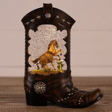 LED Boot Horse Glitter Globe Cracker Barrel Ranch Decor