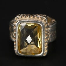 Citrine Square Star Etched Textured Band Ring Size 4.75 - 13g VINTAGE ESTATE