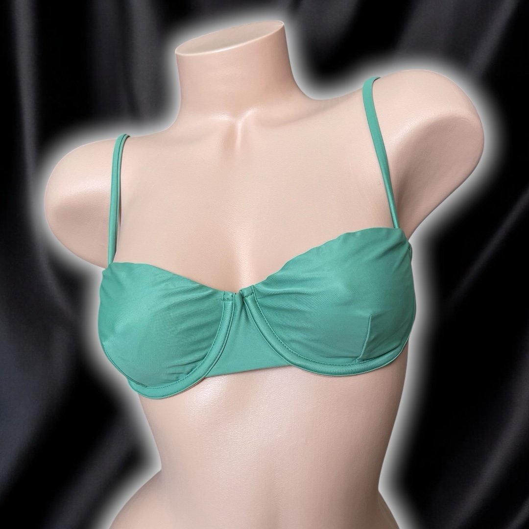 J. Crew Green Retro Balconette Feminine Underwire Bralette Bikini Swimsuit Top