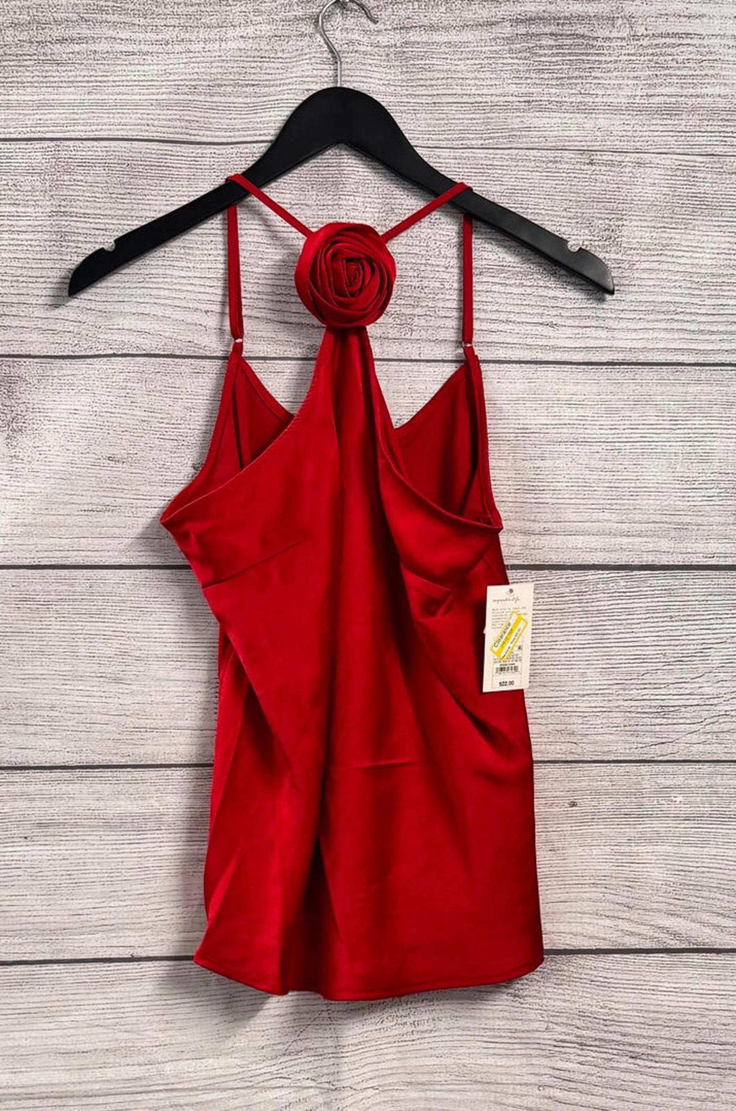 A New Day True Red Flower Tank Blouse Women Size Medium