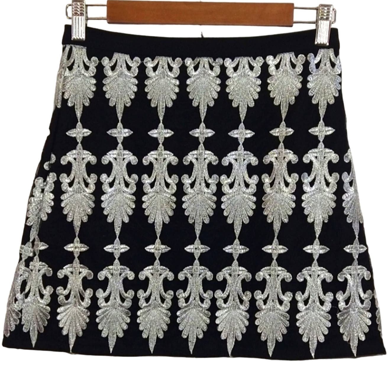 MA LF Seek The Label Designer Black Embroidered High Waist Mini Skirt NWT S