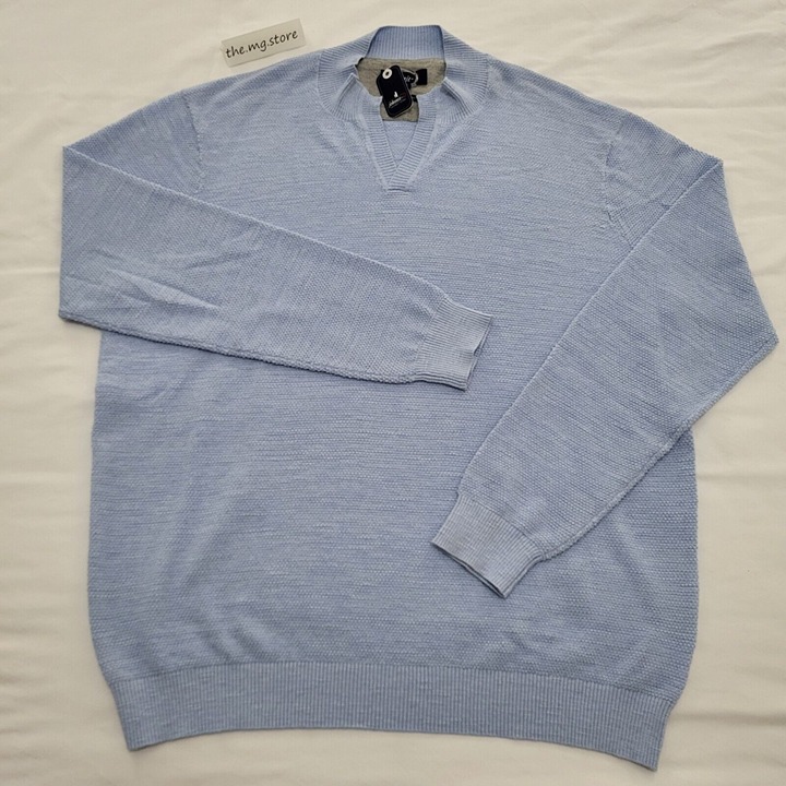 Johnnie O Sweater Light Blue Belmore Malibu Knit V Neck Sweatshirt Men's Sz XL