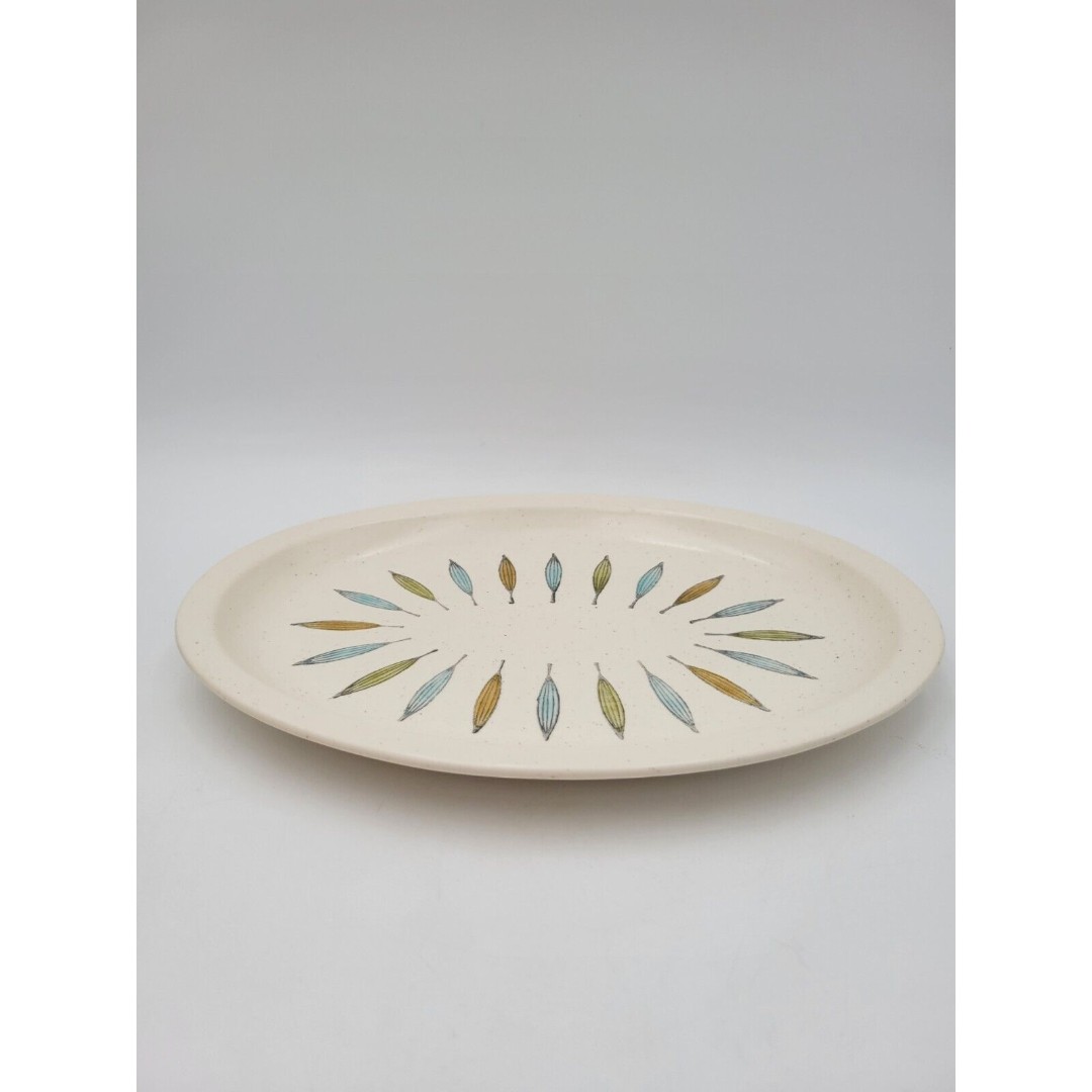 Metlox Poppytrail California Palm Leaf Oval Serving Platter 11 Rare Green Blue